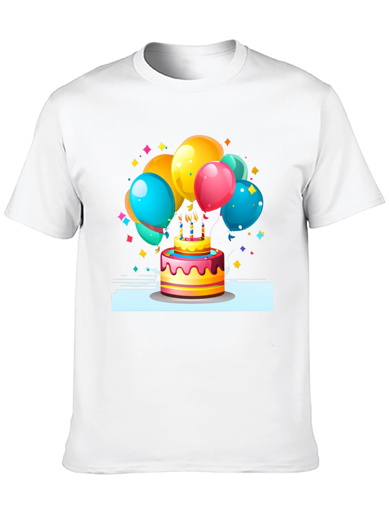 Festive Birthday Cake & Balloons Graphic Tee - Black