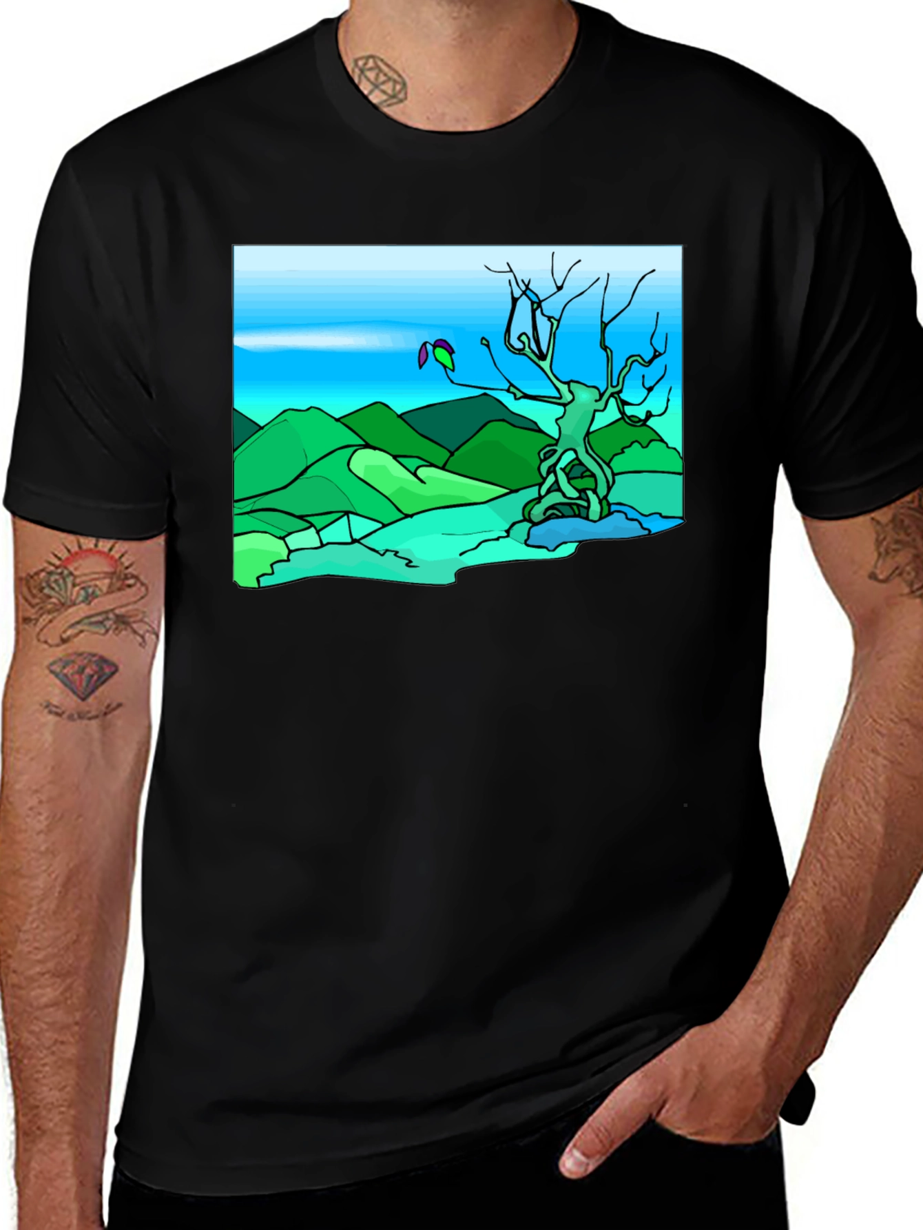 Artsy Nature Scene Black T-Shirt