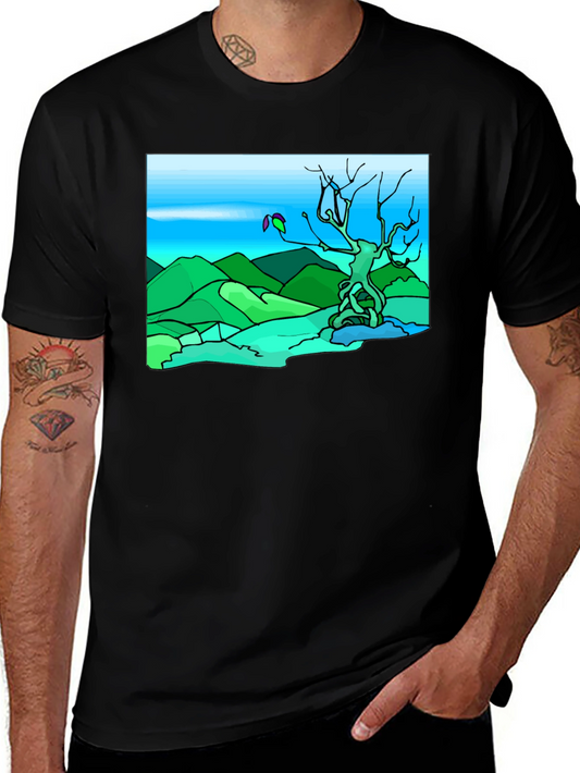 Artsy Nature Scene Black T-Shirt