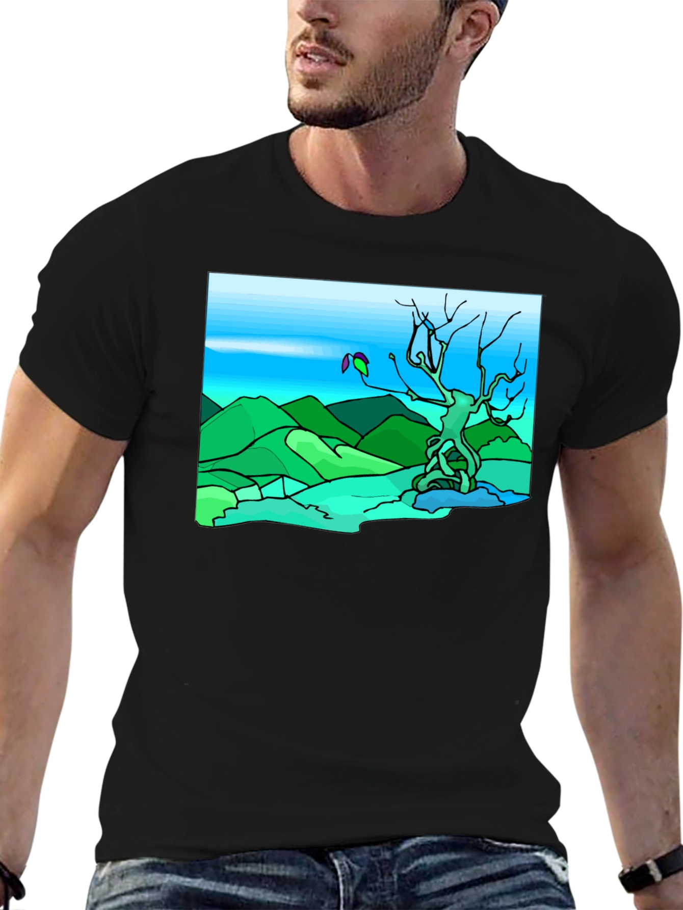 Artsy Nature Scene Black T-Shirt
