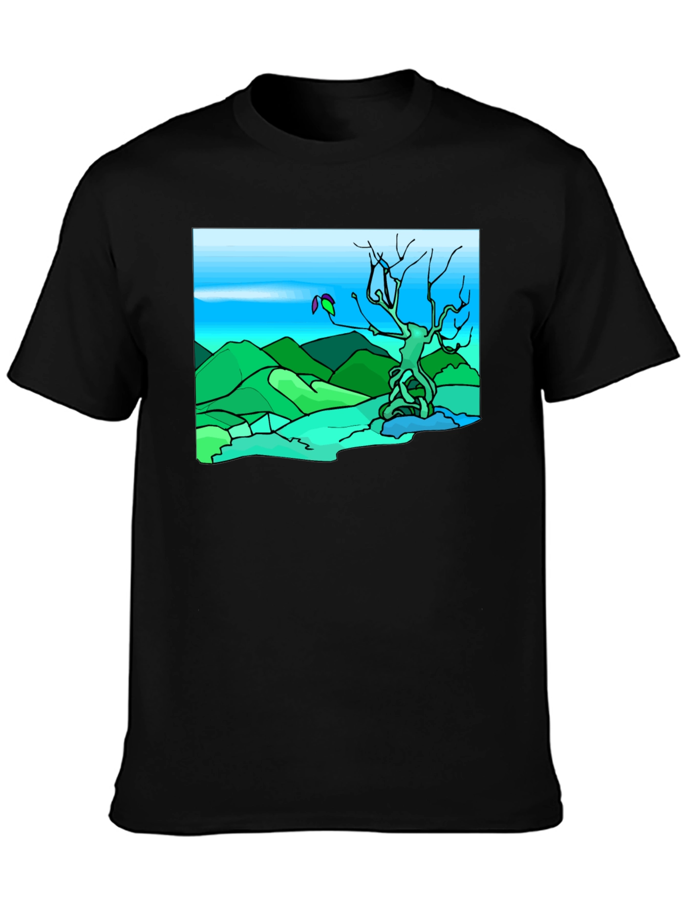 Artsy Nature Scene Black T-Shirt
