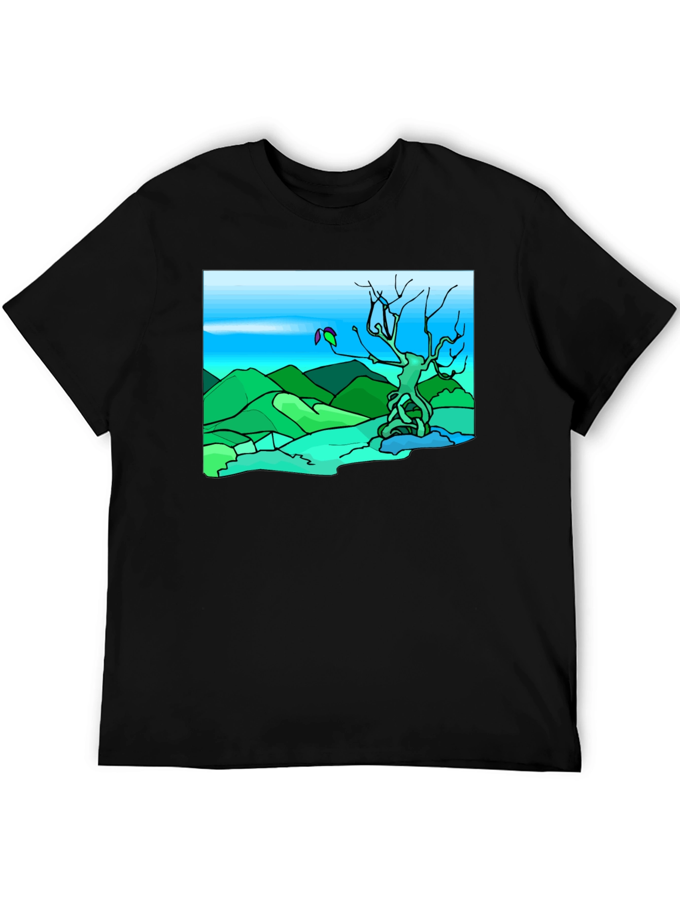 Artsy Nature Scene Black T-Shirt
