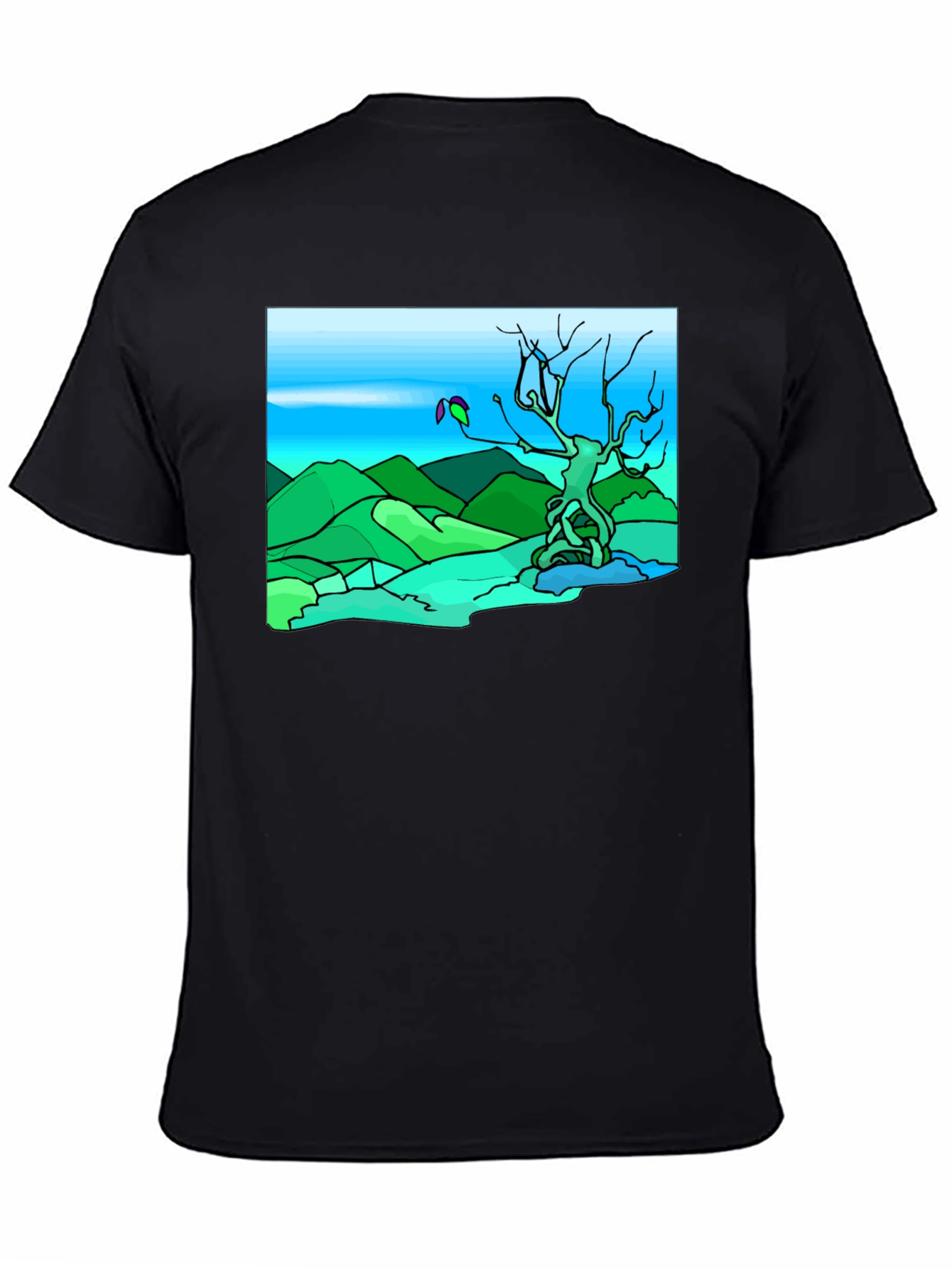 Artsy Nature Scene Black T-Shirt