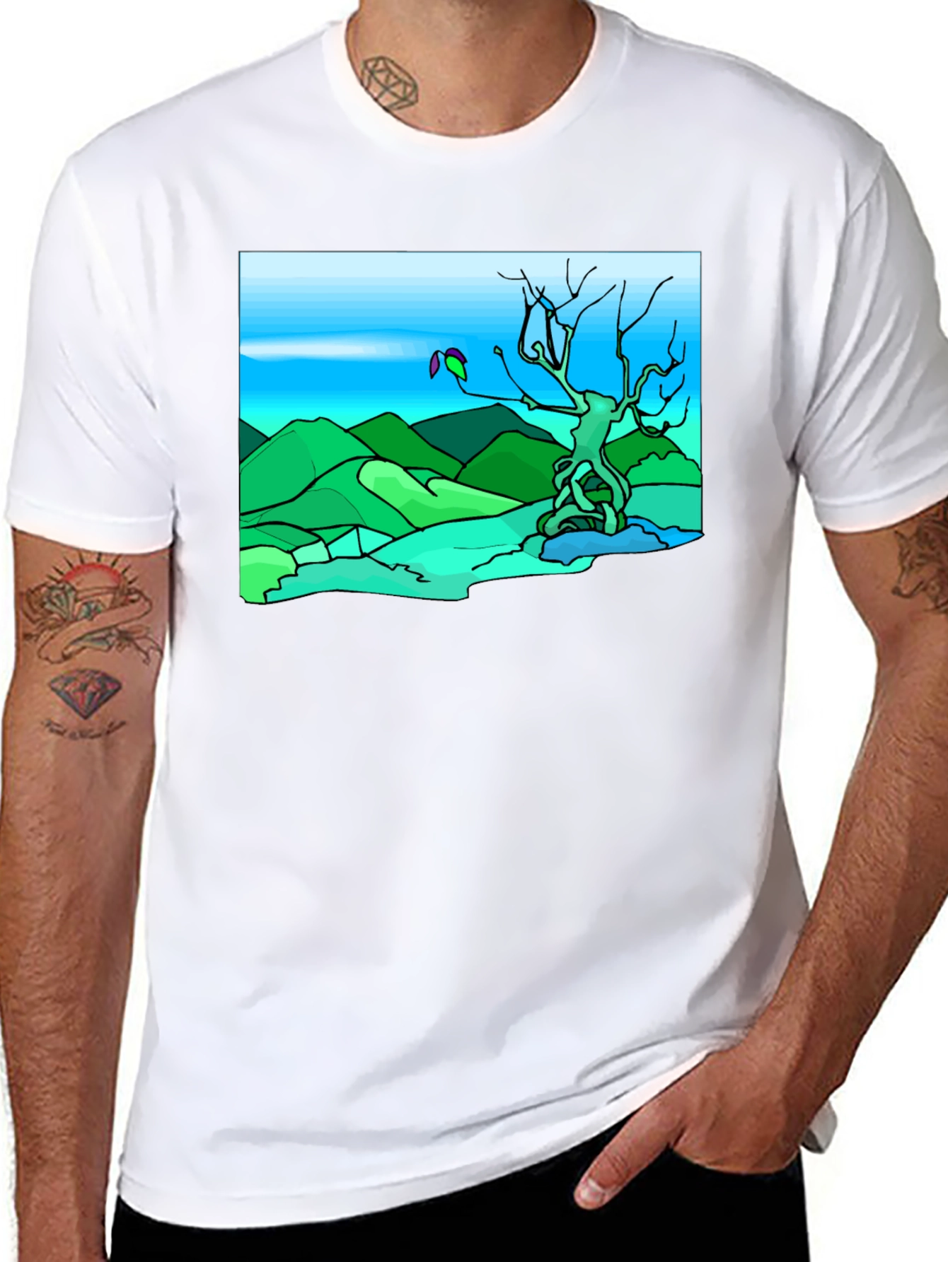 Artsy Nature Scene Black T-Shirt