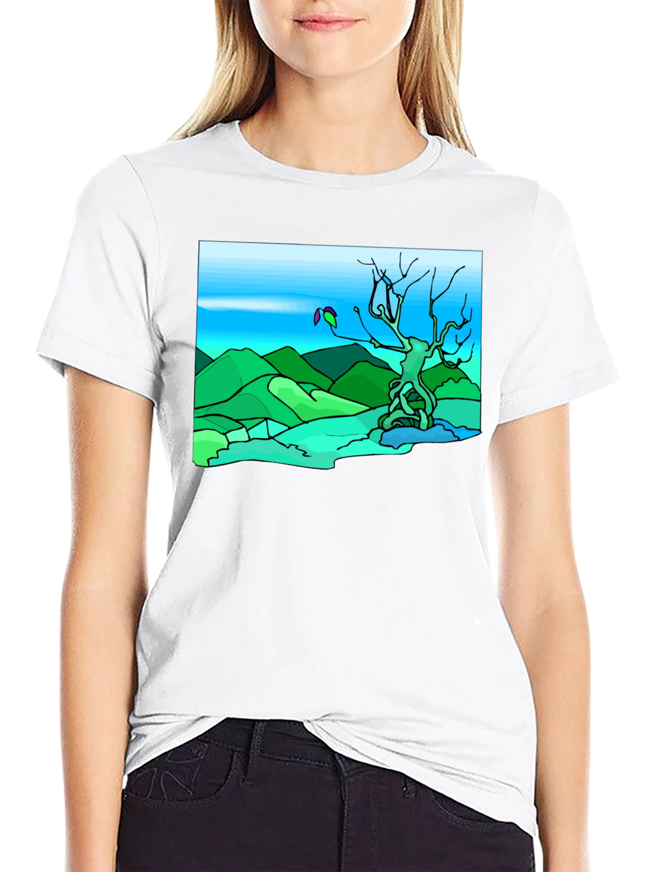 Artsy Nature Scene Black T-Shirt