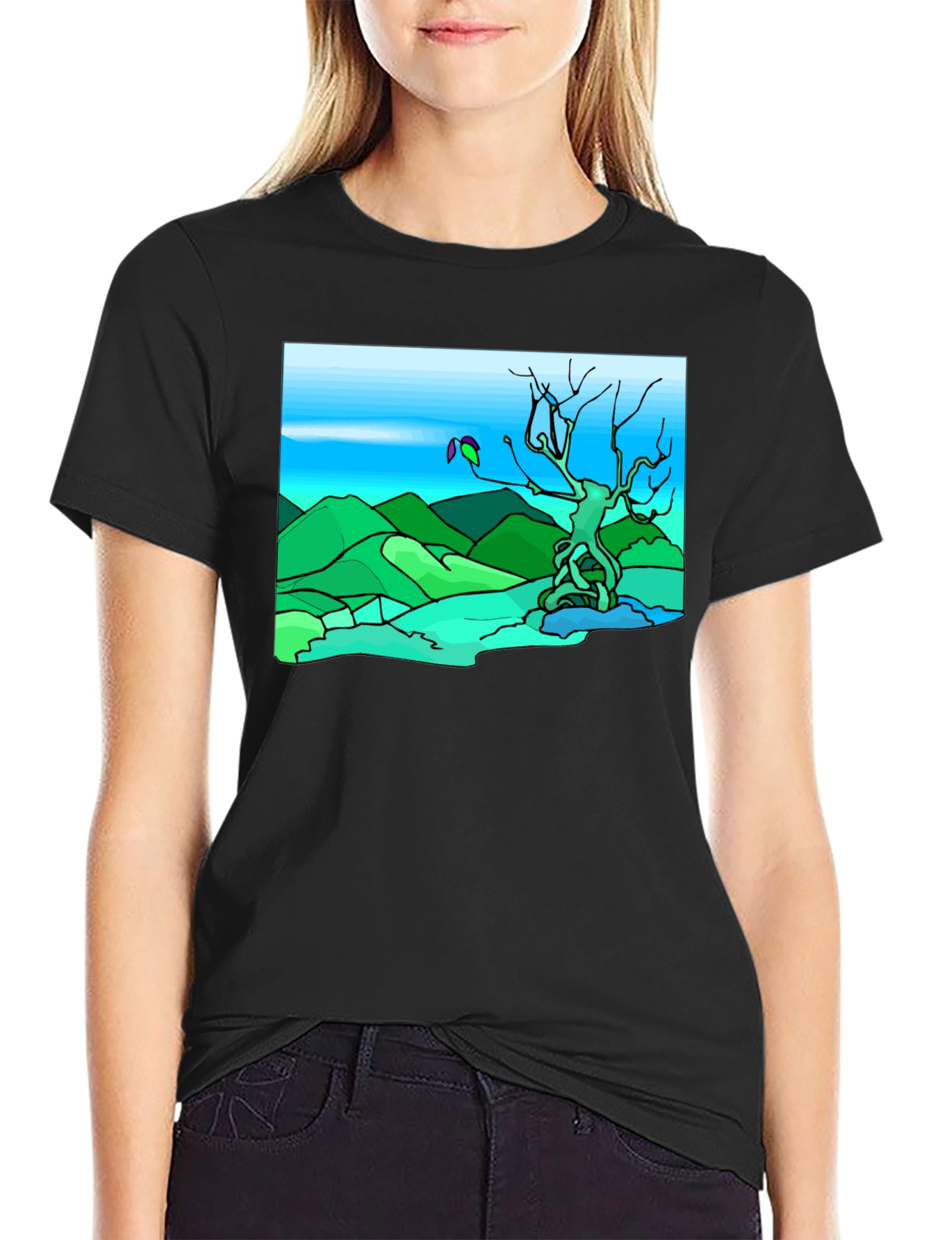 Artsy Nature Scene Black T-Shirt