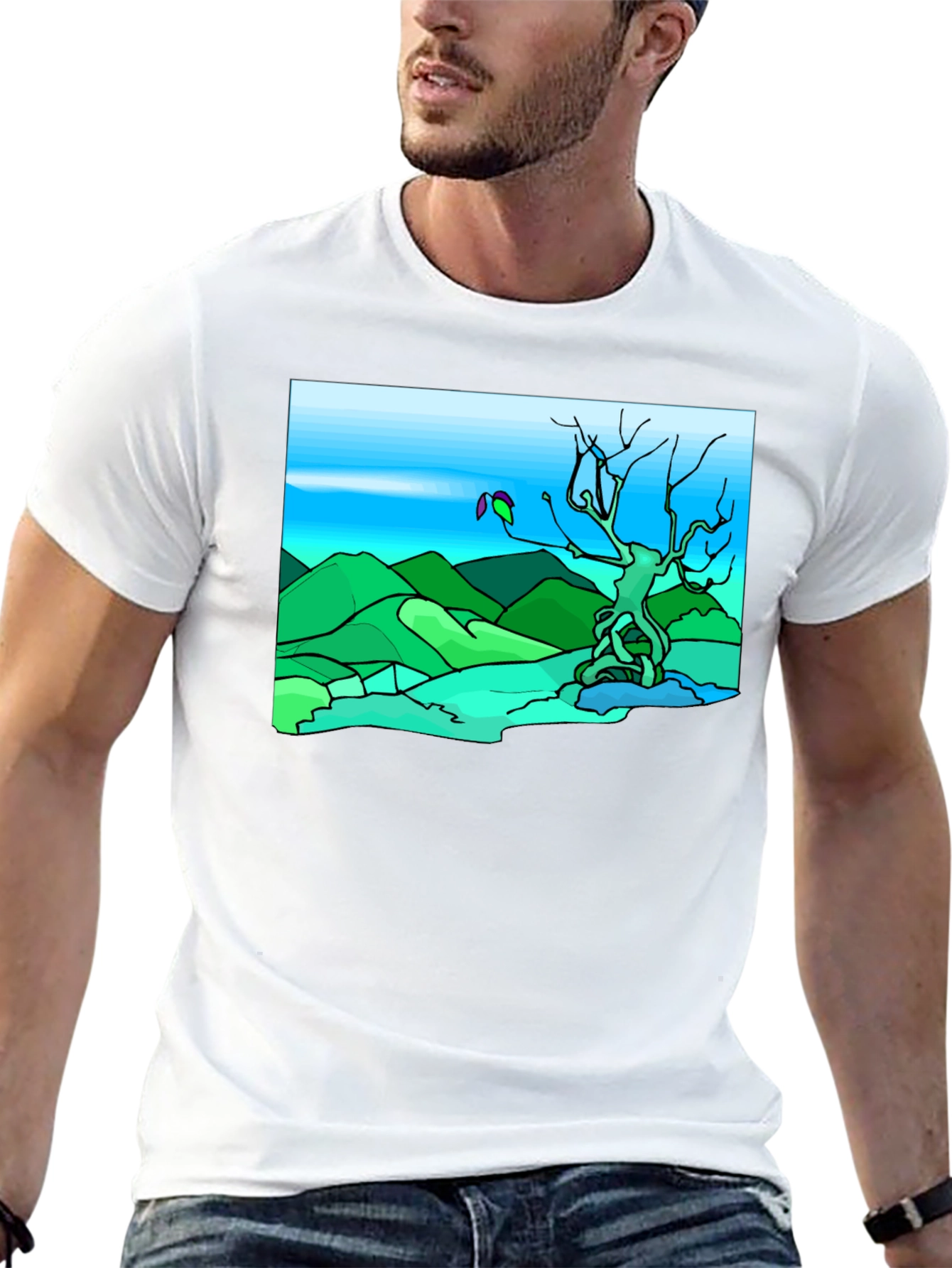 Artsy Nature Scene Black T-Shirt