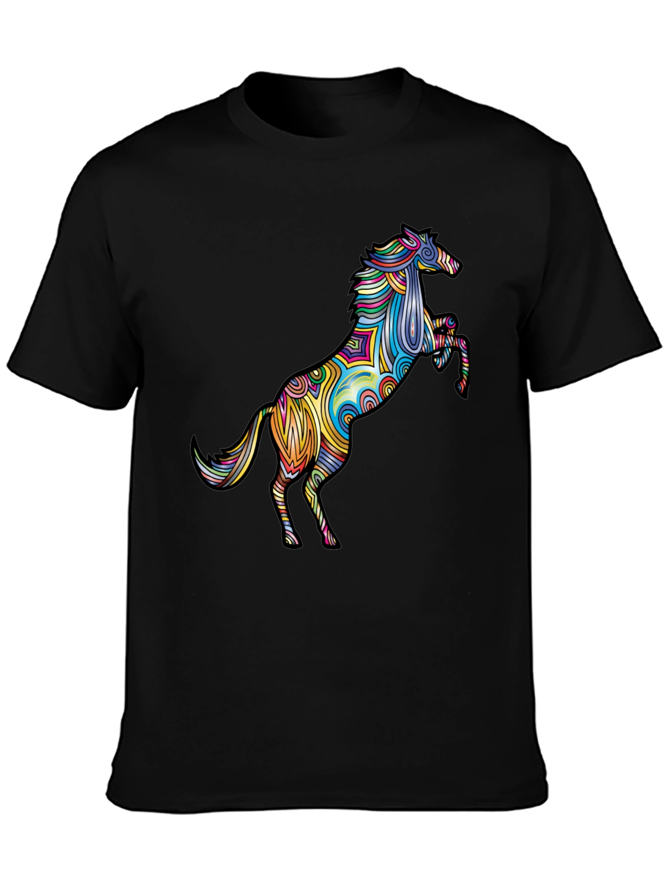 Vivid Psychedelic Horse Graphic Tee - Black T-Shirt
