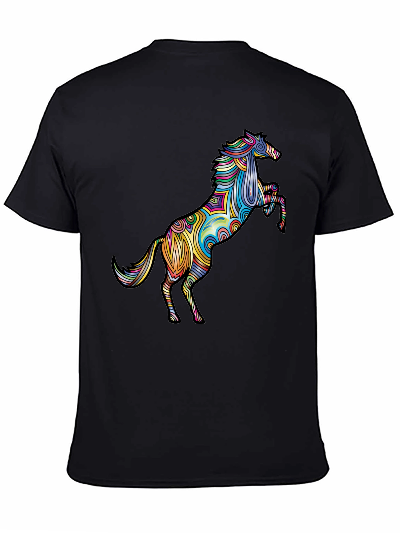 Vivid Psychedelic Horse Graphic Tee - Black T-Shirt