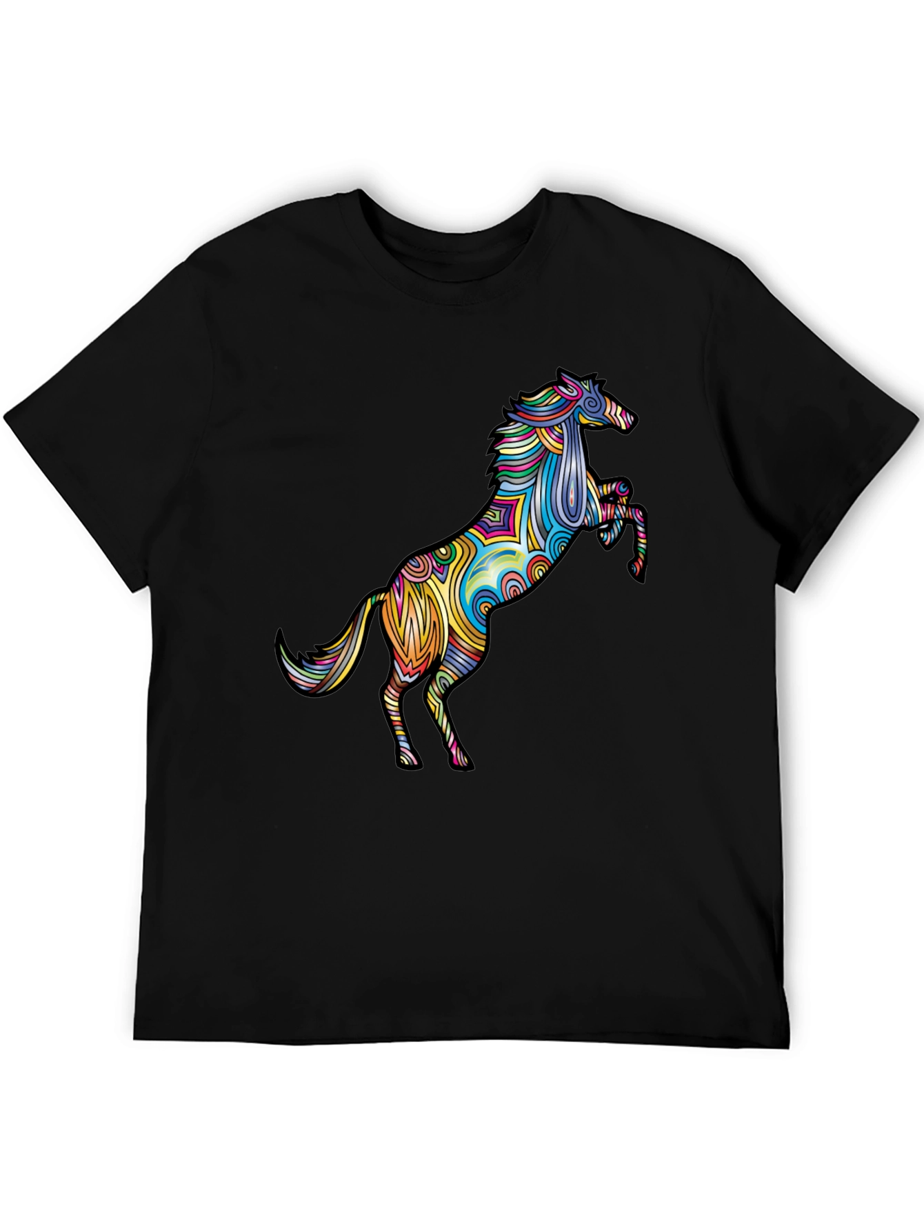 Vivid Psychedelic Horse Graphic Tee - Black T-Shirt