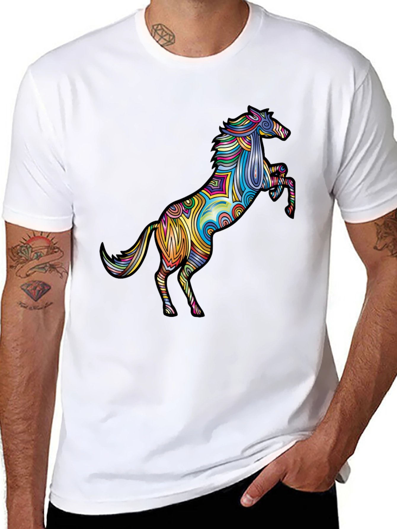 Vivid Psychedelic Horse Graphic Tee - Black T-Shirt