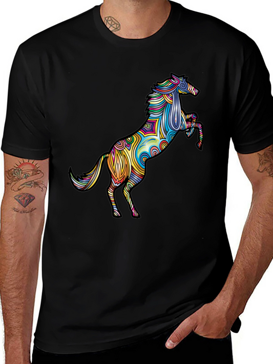 Vivid Psychedelic Horse Graphic Tee - Black T-Shirt