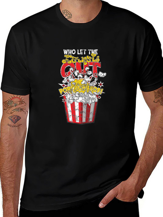 Who Let The Kernels Out Popcorn Graphic T-Shirt