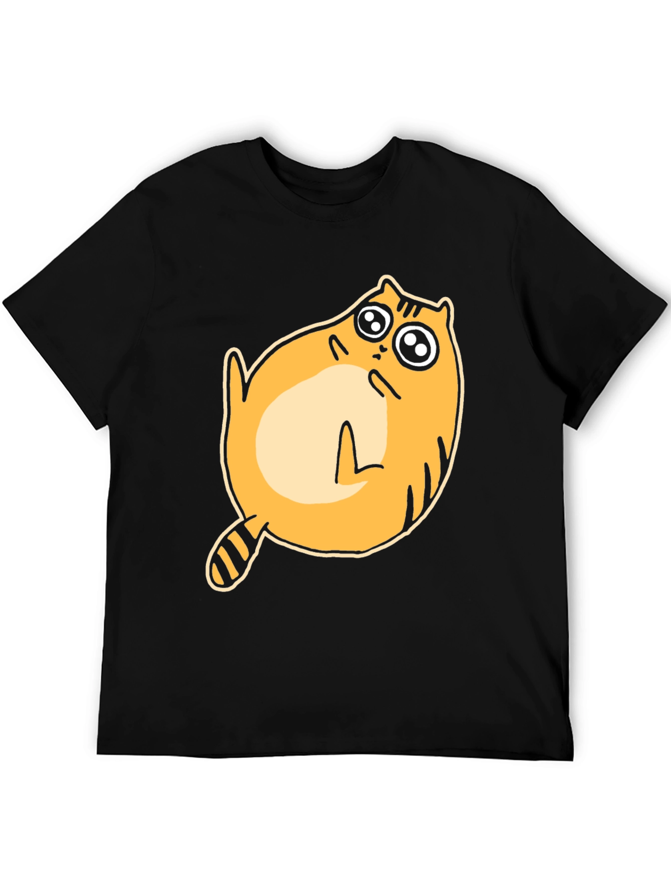 Cartoon Cat Graphic T-Shirt - Black Crew Neck Tee