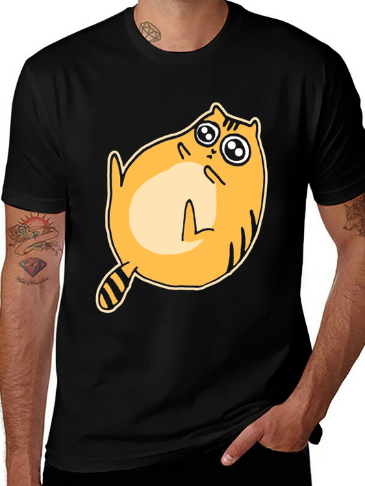 Cartoon Cat Graphic T-Shirt - Black Crew Neck Tee