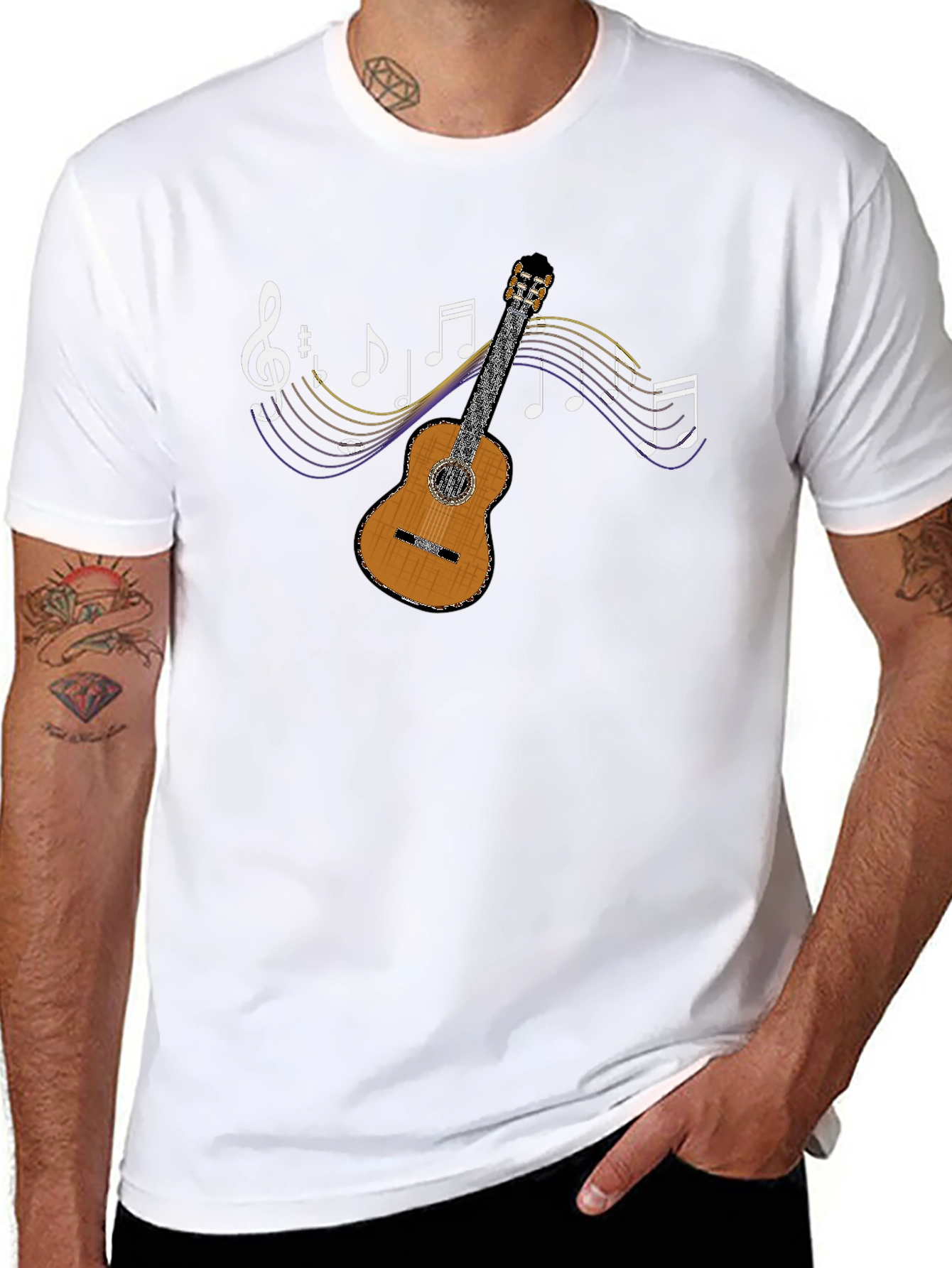 Guitar & Music Notes Graphic T-Shirt