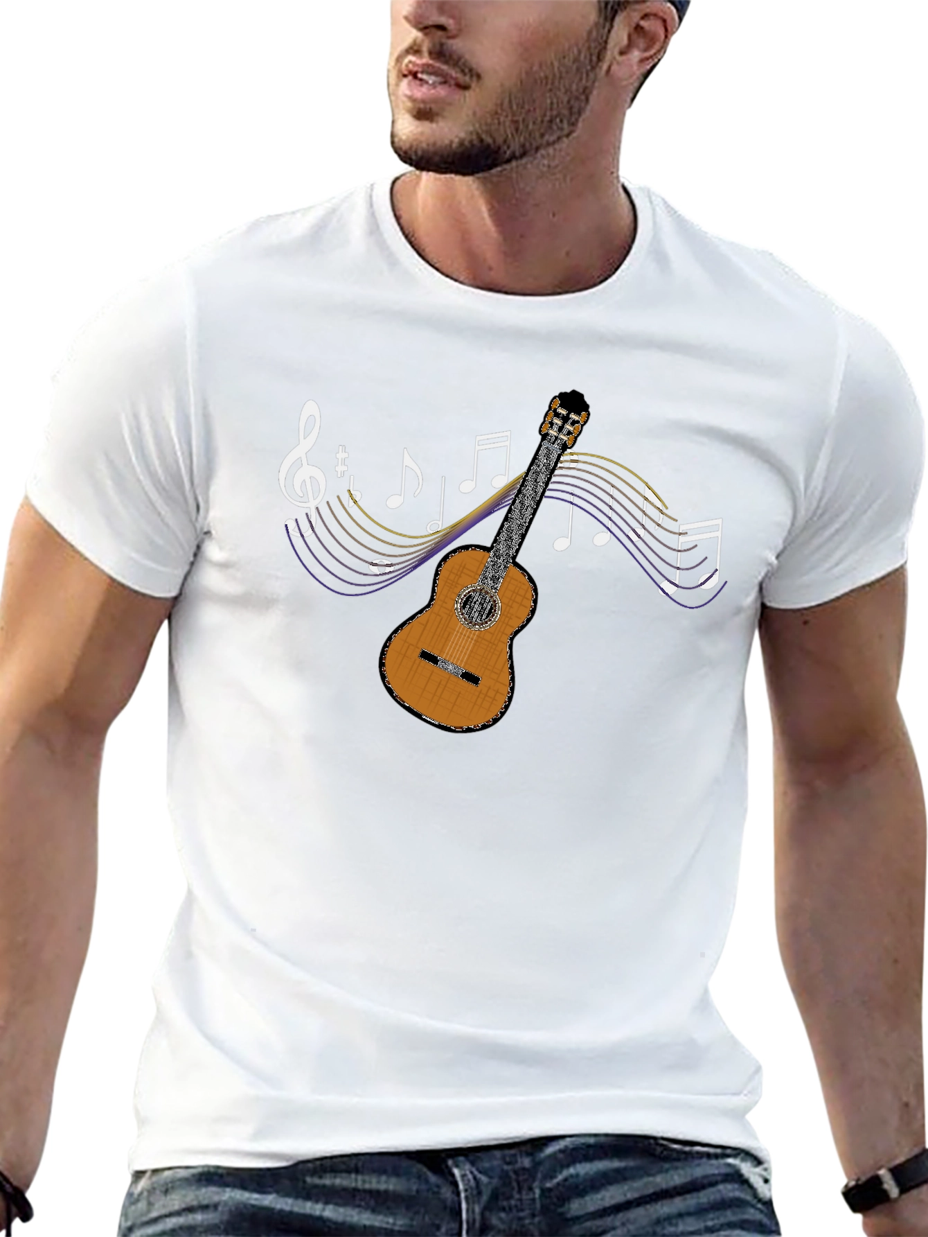 Guitar & Music Notes Graphic T-Shirt