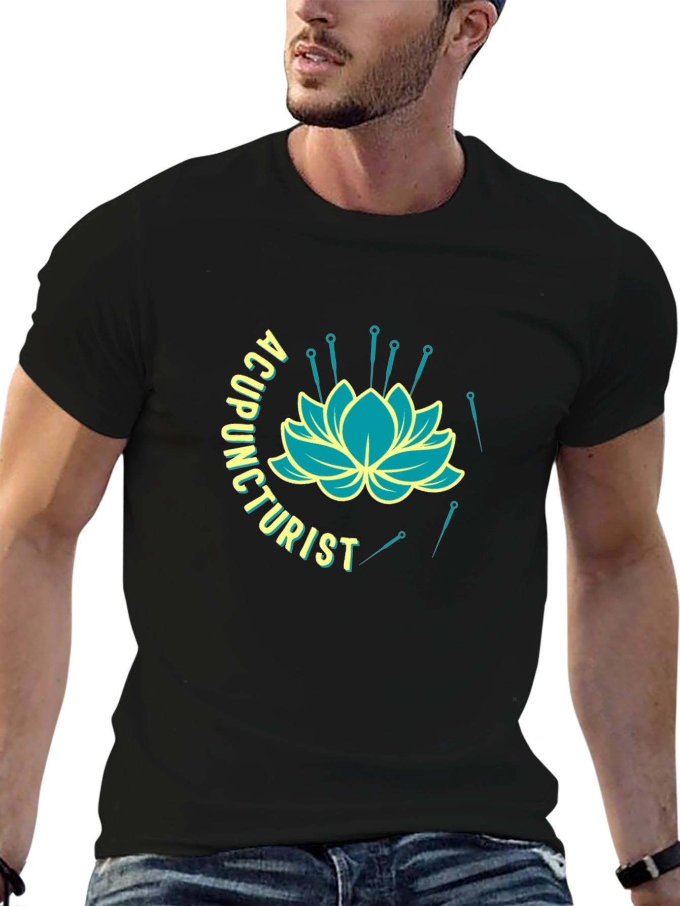Acupuncturist Lotus Flower Black T-Shirt