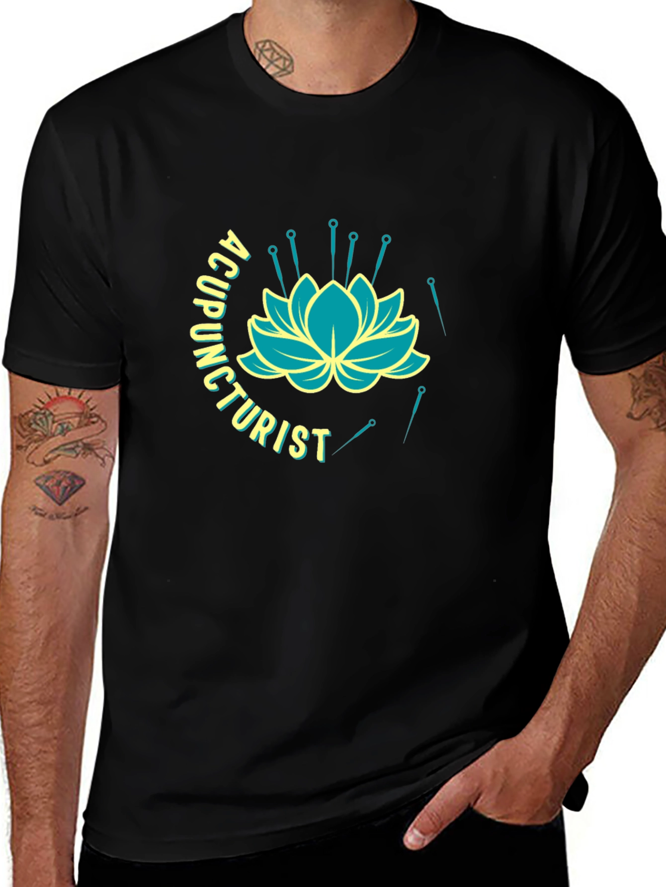 Acupuncturist Lotus Flower Black T-Shirt