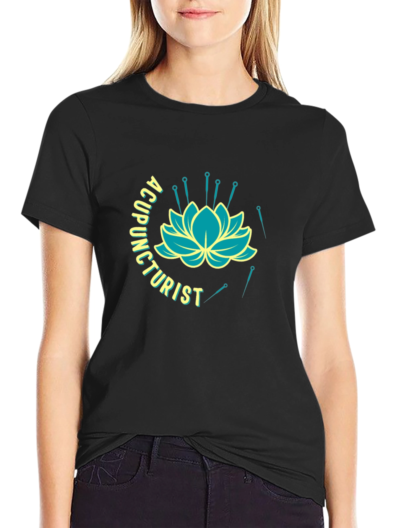 Acupuncturist Lotus Flower Black T-Shirt