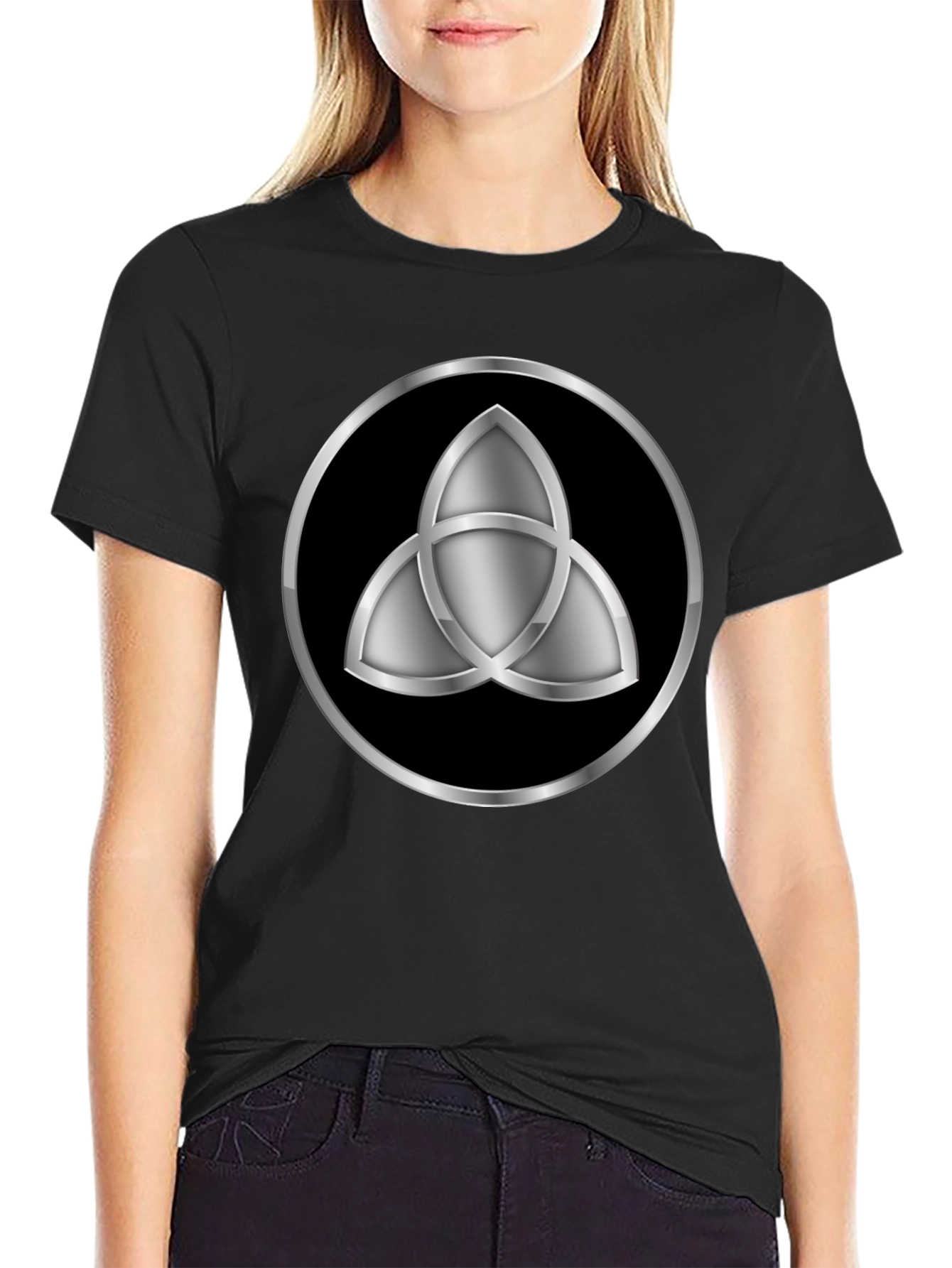 Dark Symbol T-Shirt - Silver Triquetra Graphic Tee