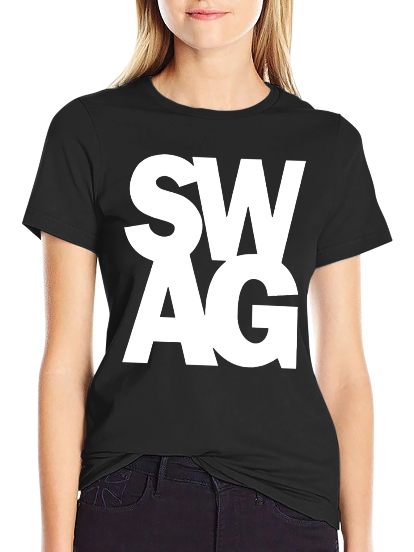 Mens Black T-Shirt with Bold SWAG Print