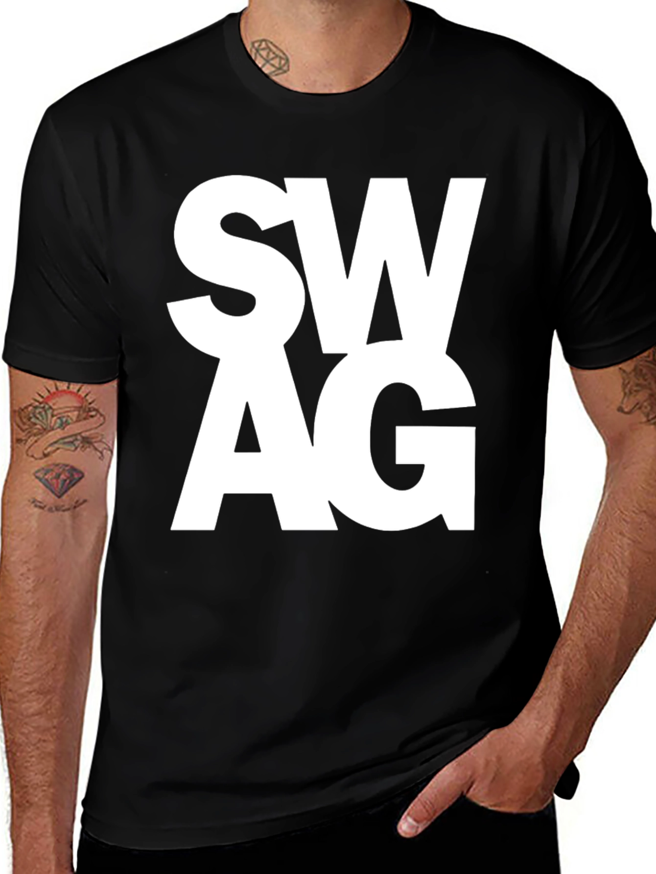Mens Black T-Shirt with Bold SWAG Print