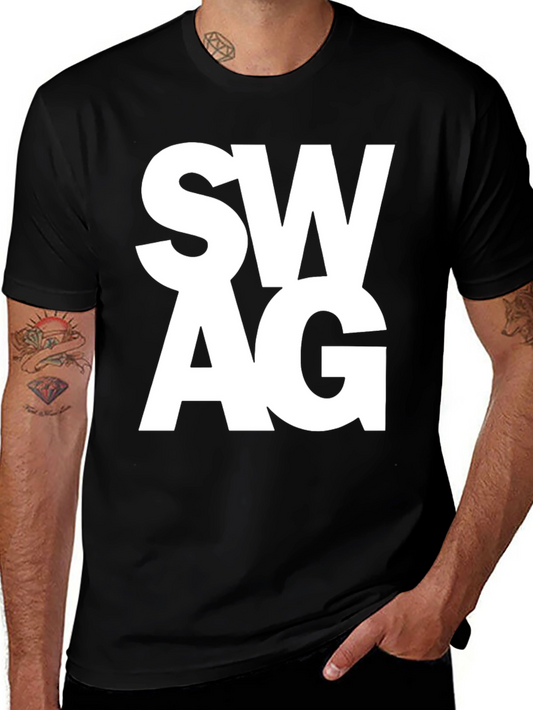Mens Black T-Shirt with Bold SWAG Print