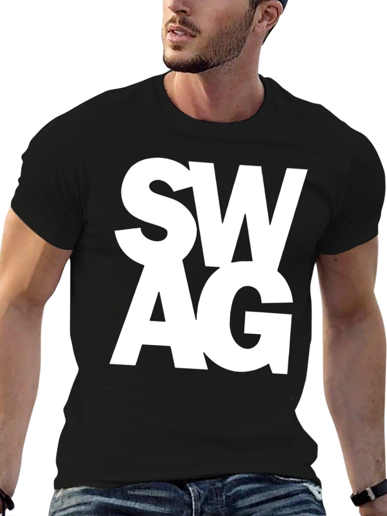 Mens Black T-Shirt with Bold SWAG Print