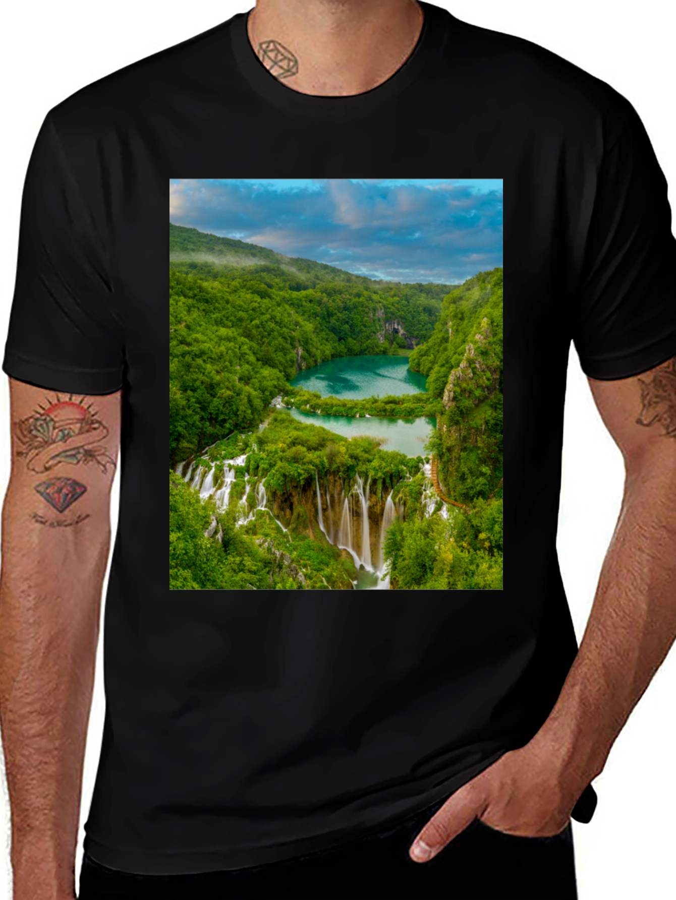 Waterfall Graphic Tee - Nature Lovers Black T-Shirt