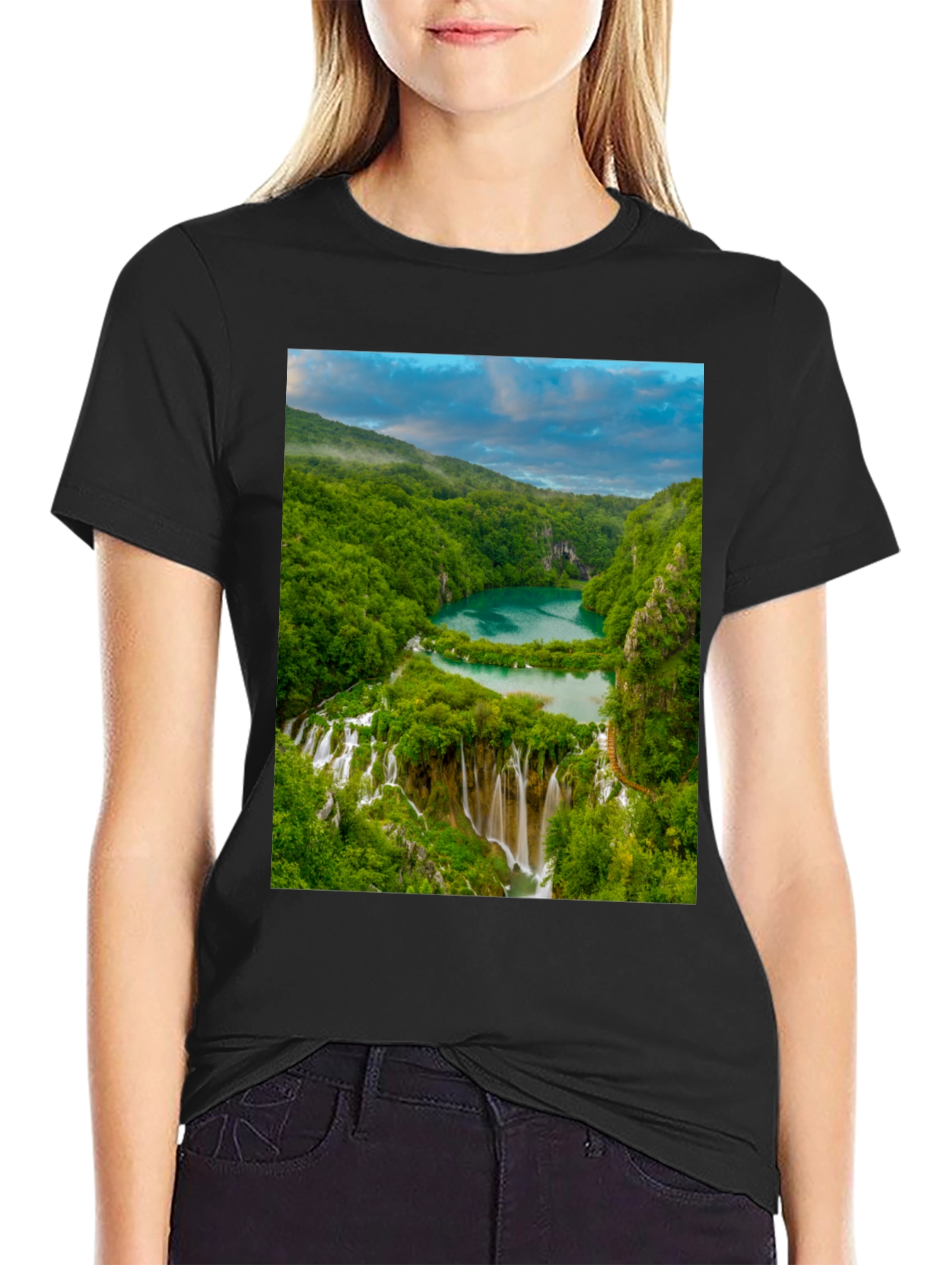 Waterfall Graphic Tee - Nature Lovers Black T-Shirt