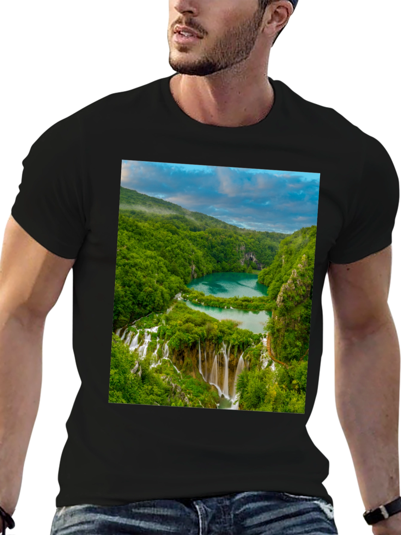 Waterfall Graphic Tee - Nature Lovers Black T-Shirt