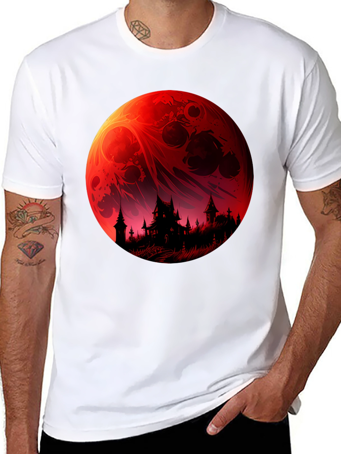 Blood Moon Castle Graphic Tee - Unique Design
