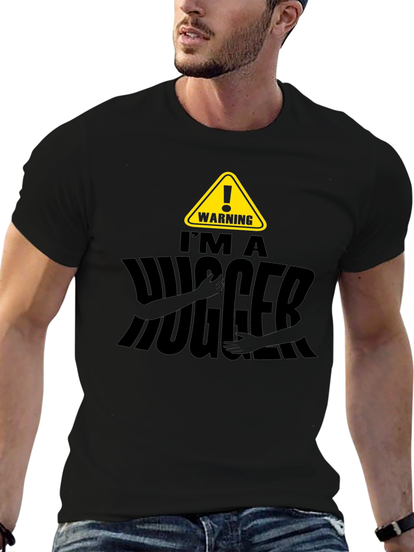 Warning Im A Hugger Mens Black T-Shirt