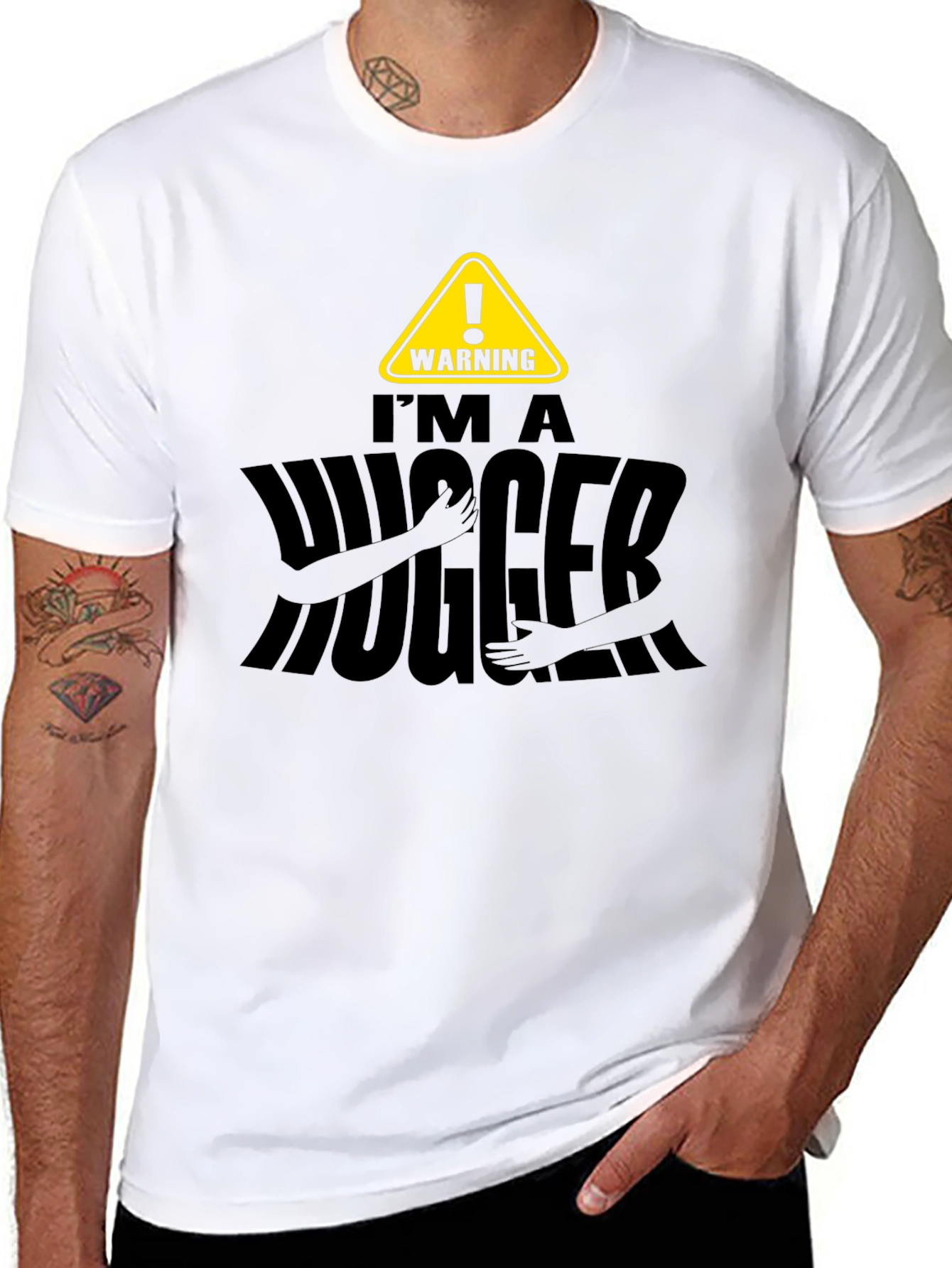 Warning Im A Hugger Mens Black T-Shirt