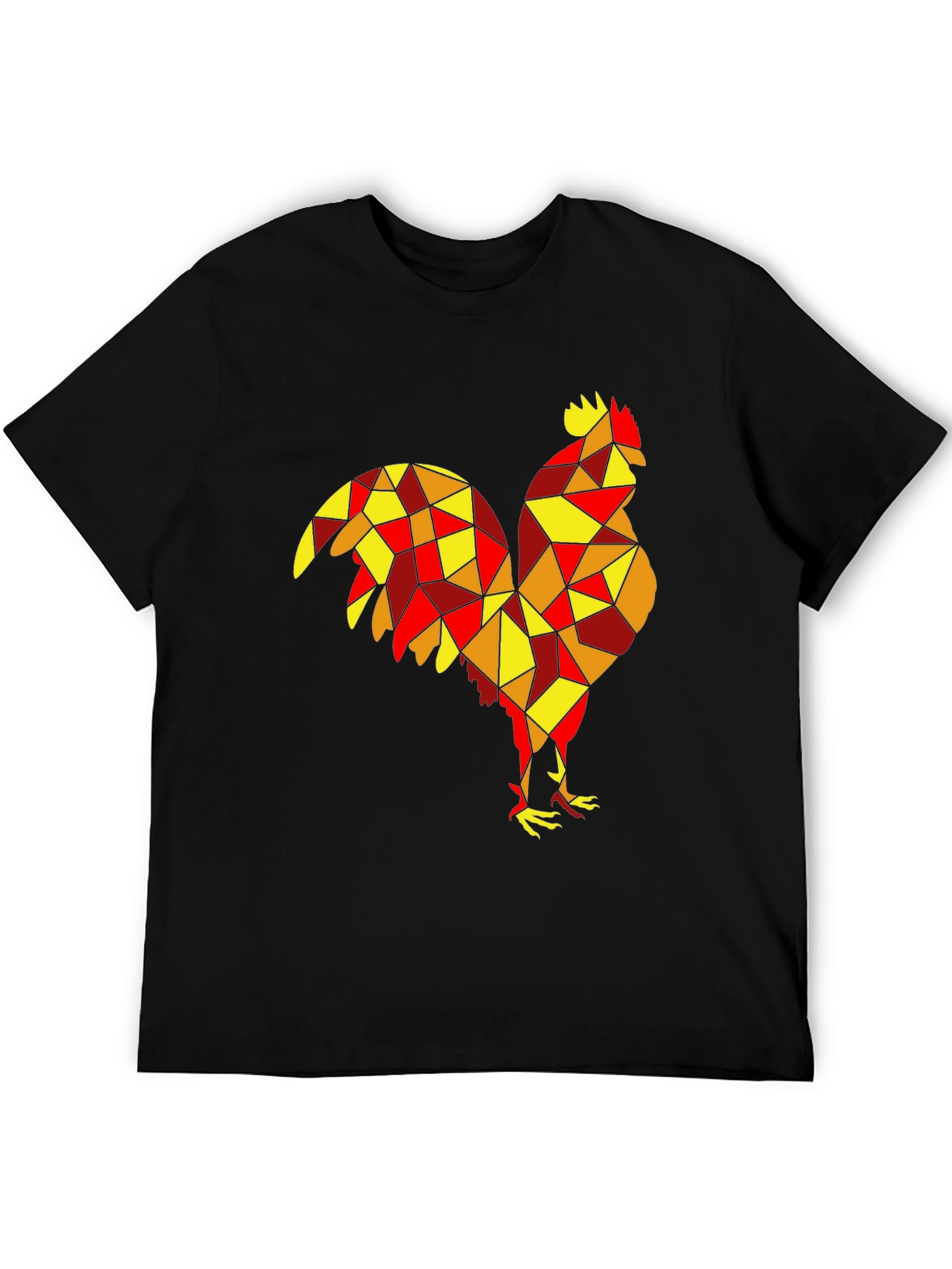 Geometric Rooster Graphic Tee - Black Cotton Shirt