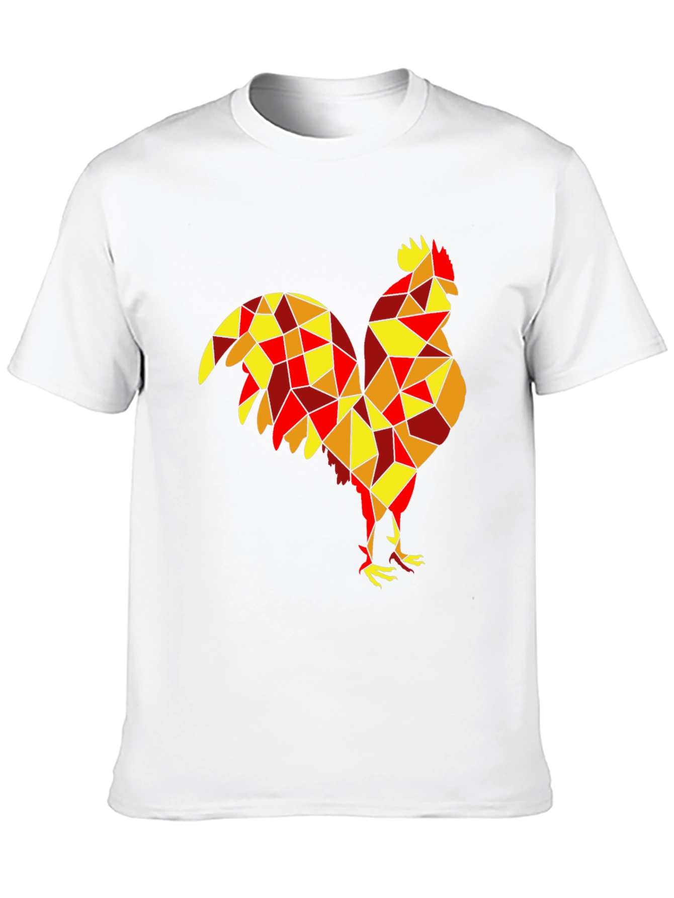 Geometric Rooster Graphic Tee - Black Cotton Shirt