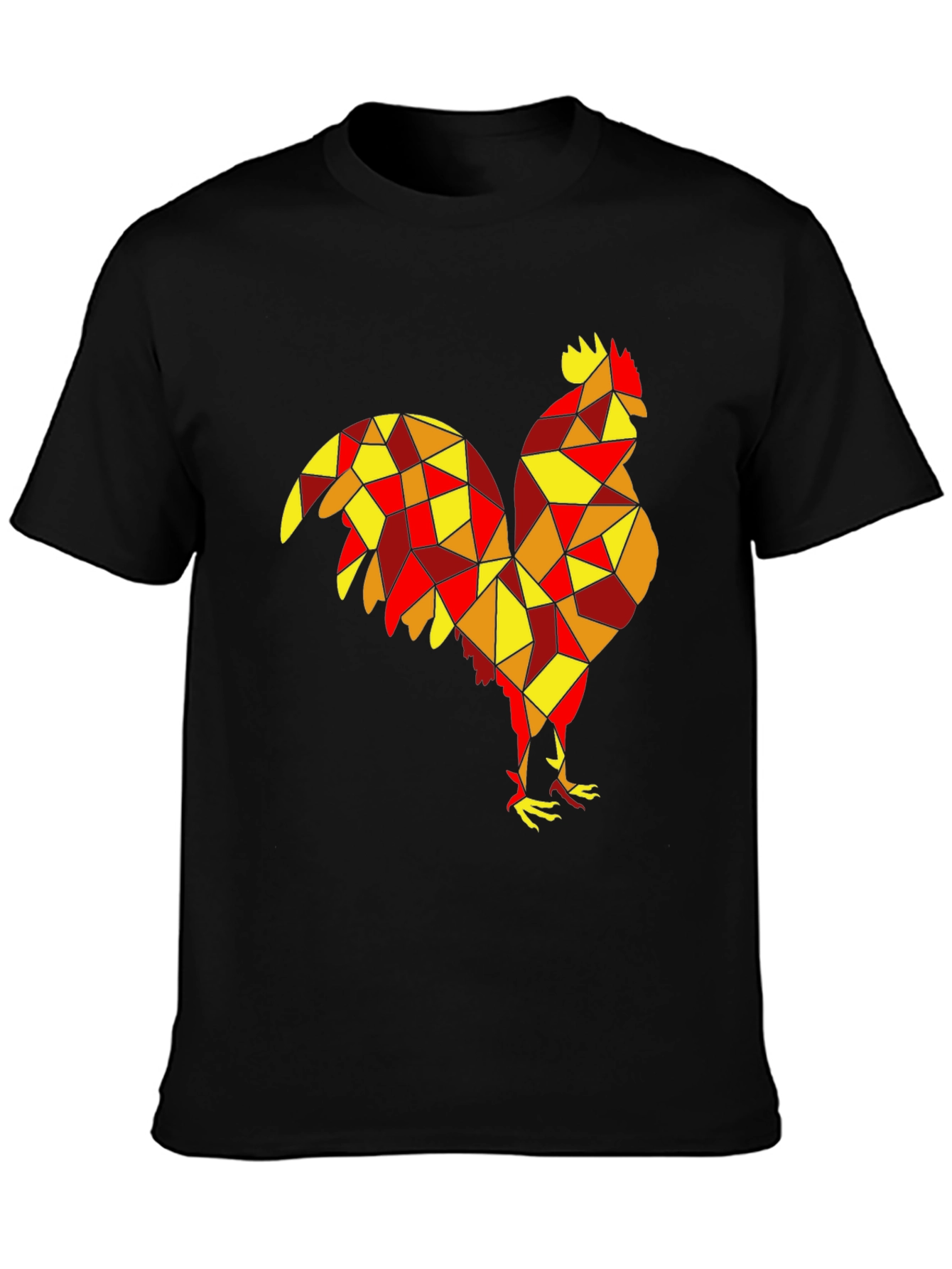 Geometric Rooster Graphic Tee - Black Cotton Shirt