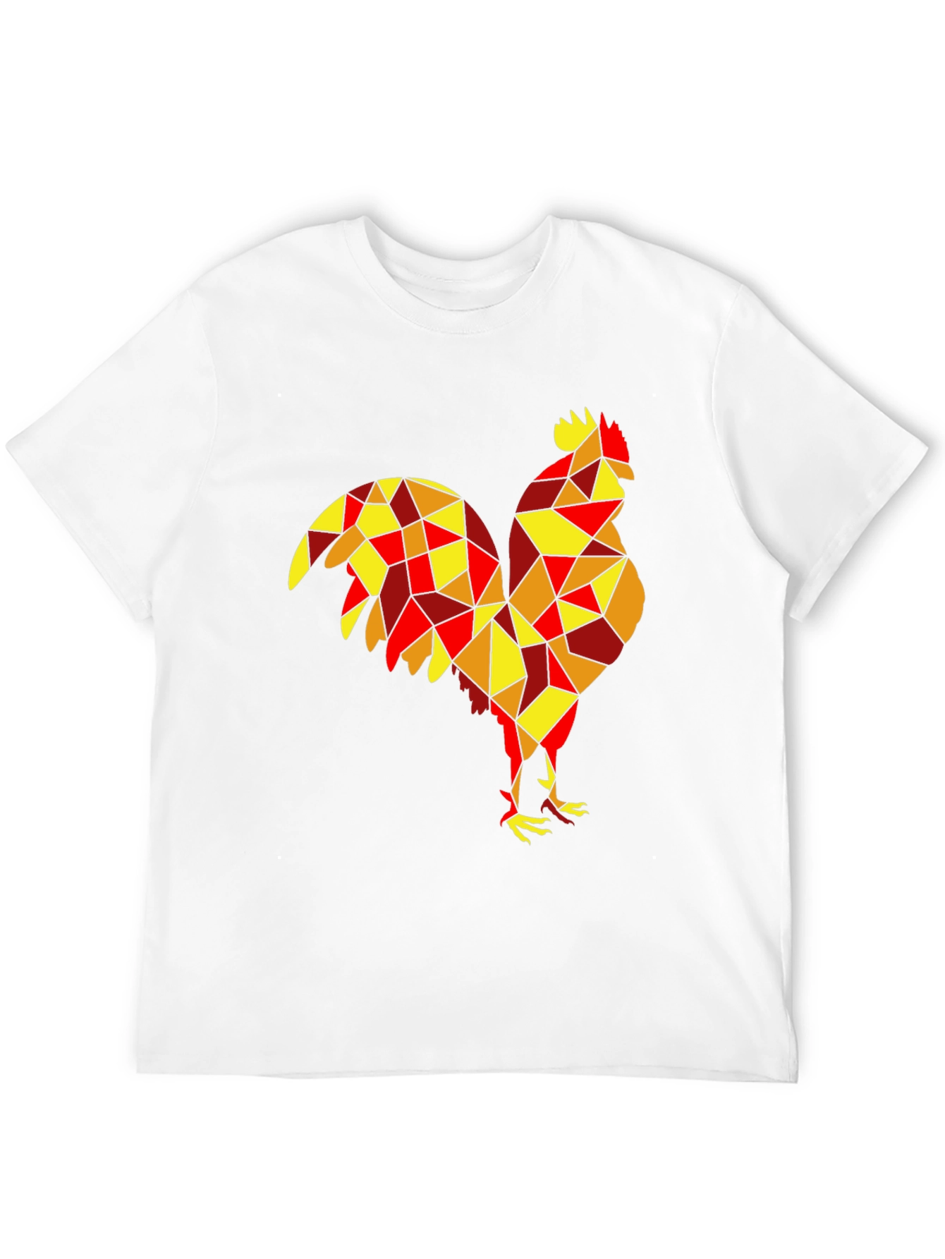 Geometric Rooster Graphic Tee - Black Cotton Shirt