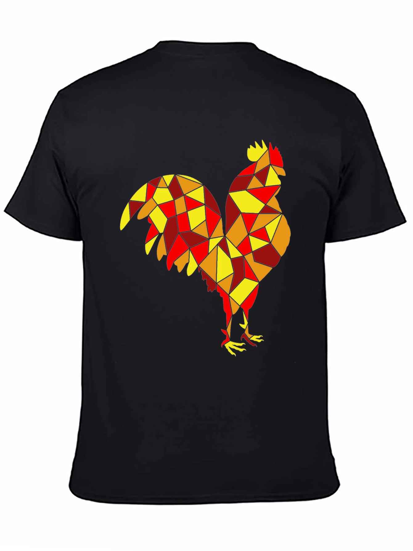 Geometric Rooster Graphic Tee - Black Cotton Shirt