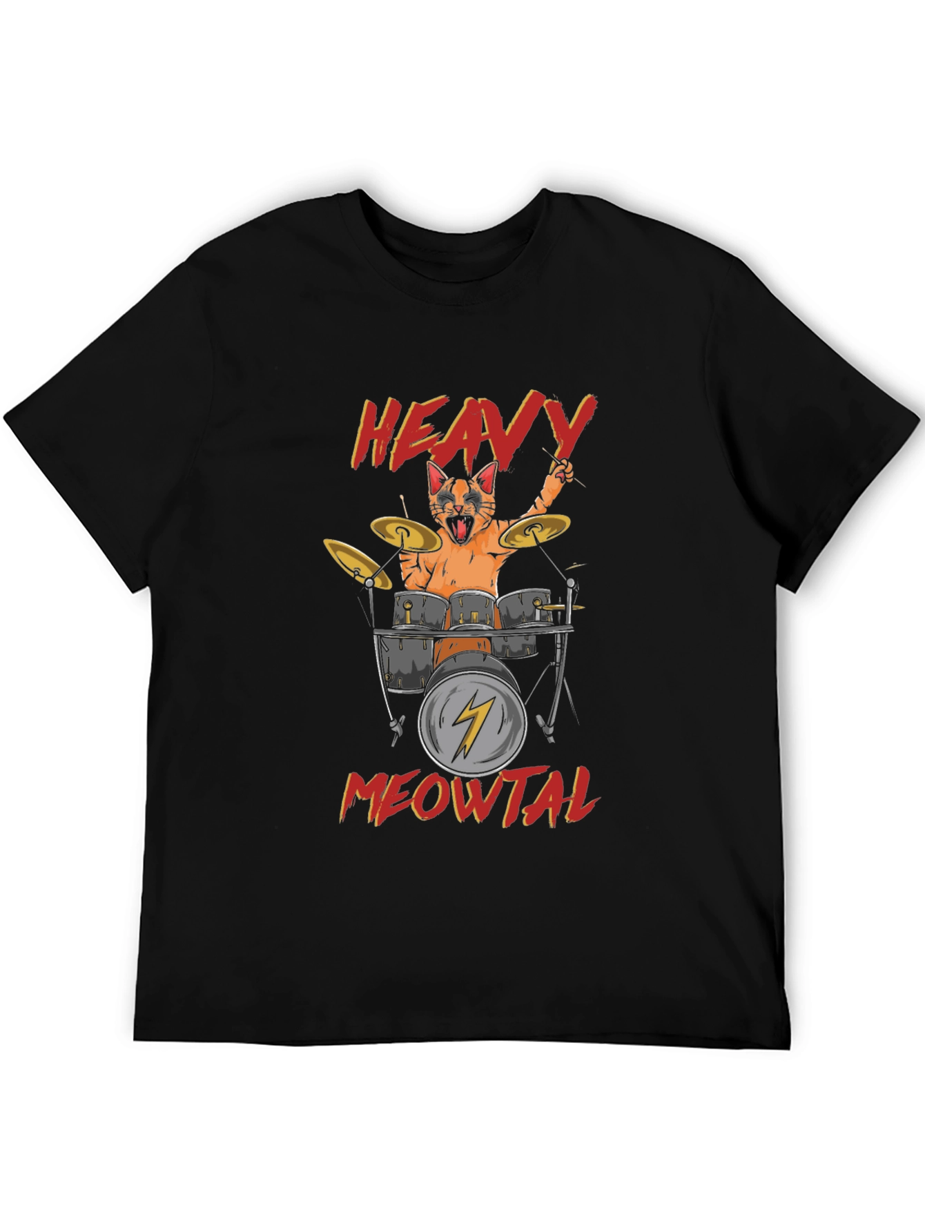 Heavy Meowtal Cat Drummer Black T-Shirt