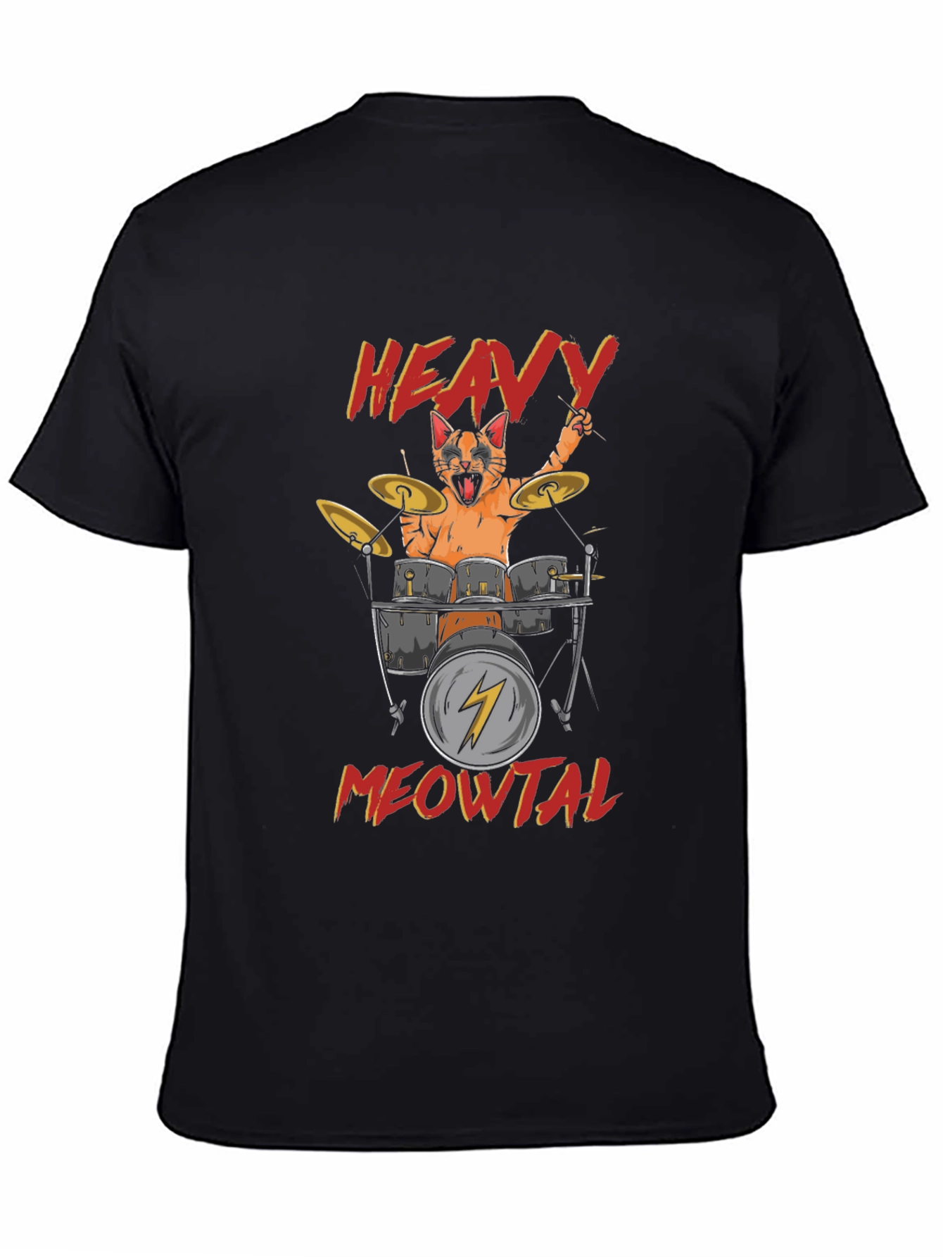 Heavy Meowtal Cat Drummer Black T-Shirt