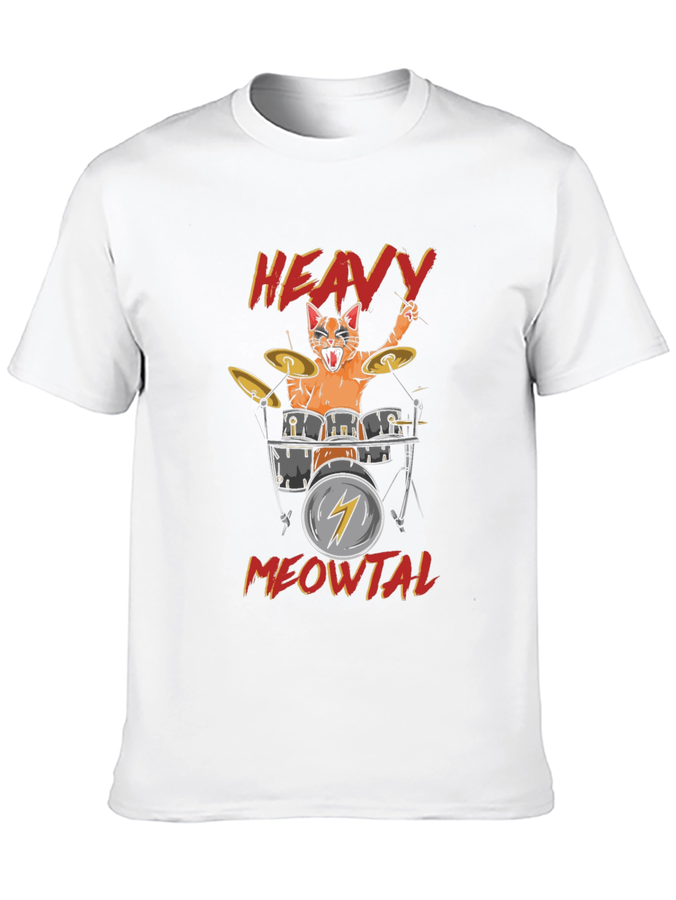 Heavy Meowtal Cat Drummer Black T-Shirt