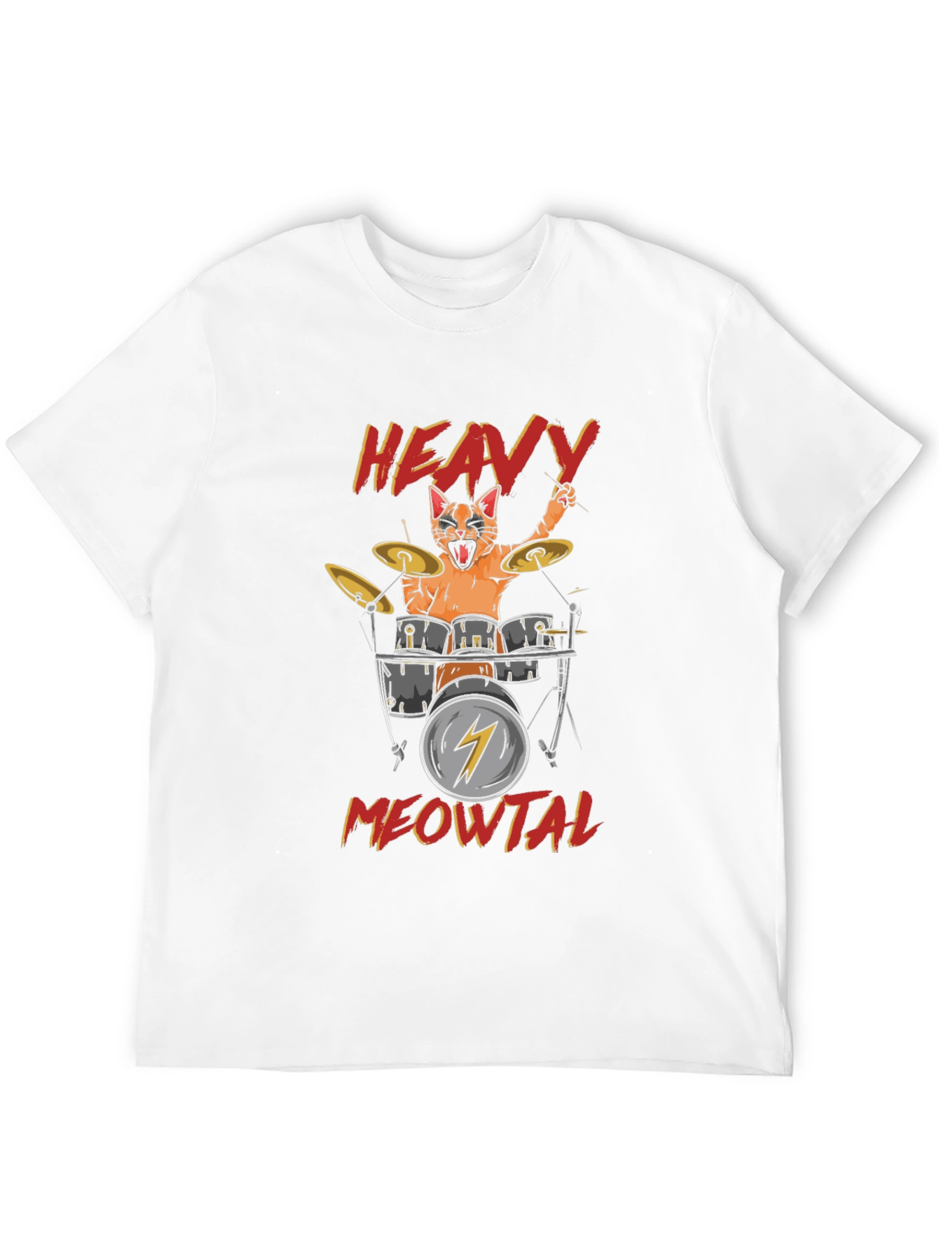 Heavy Meowtal Cat Drummer Black T-Shirt
