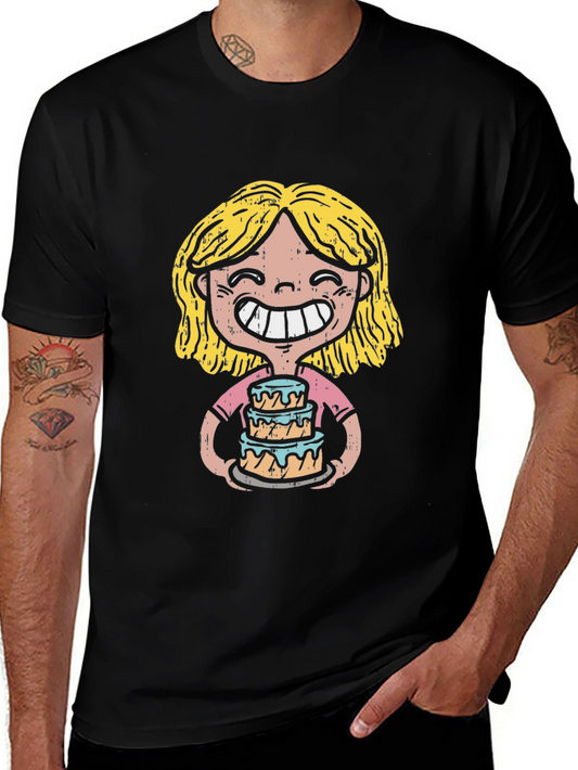 Cartoon Girl Cake Graphic Tee - Fun & Unique Style