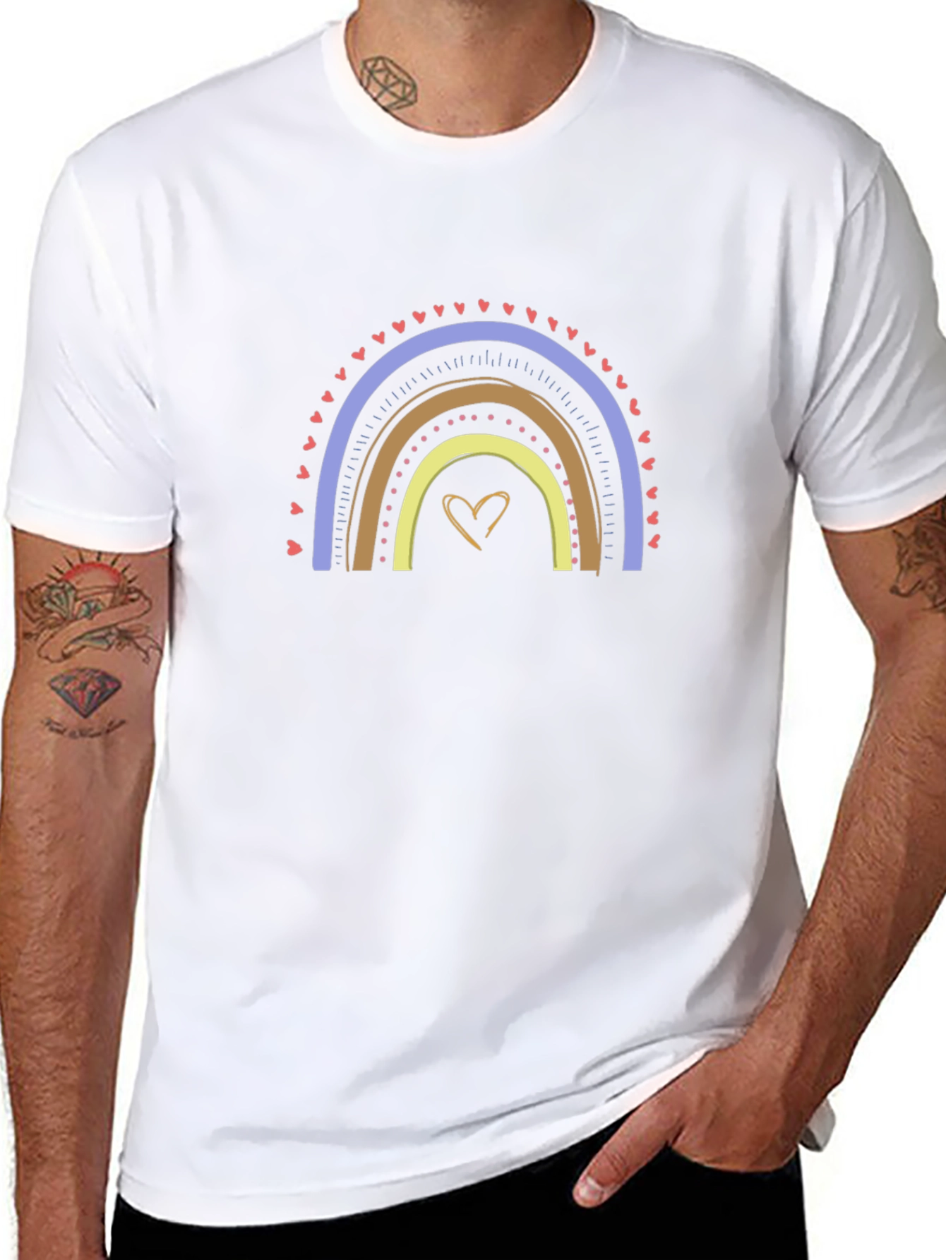 Rainbow Heart Graphic T-Shirt - Casual Black Tee
