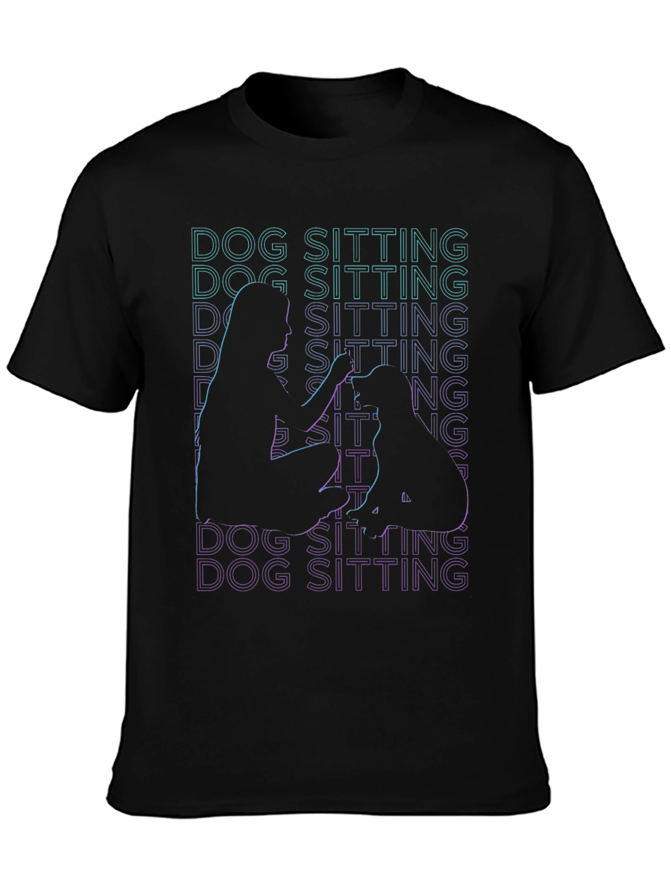 Dog Sitting Graphic T-Shirt - Black Crew Neck
