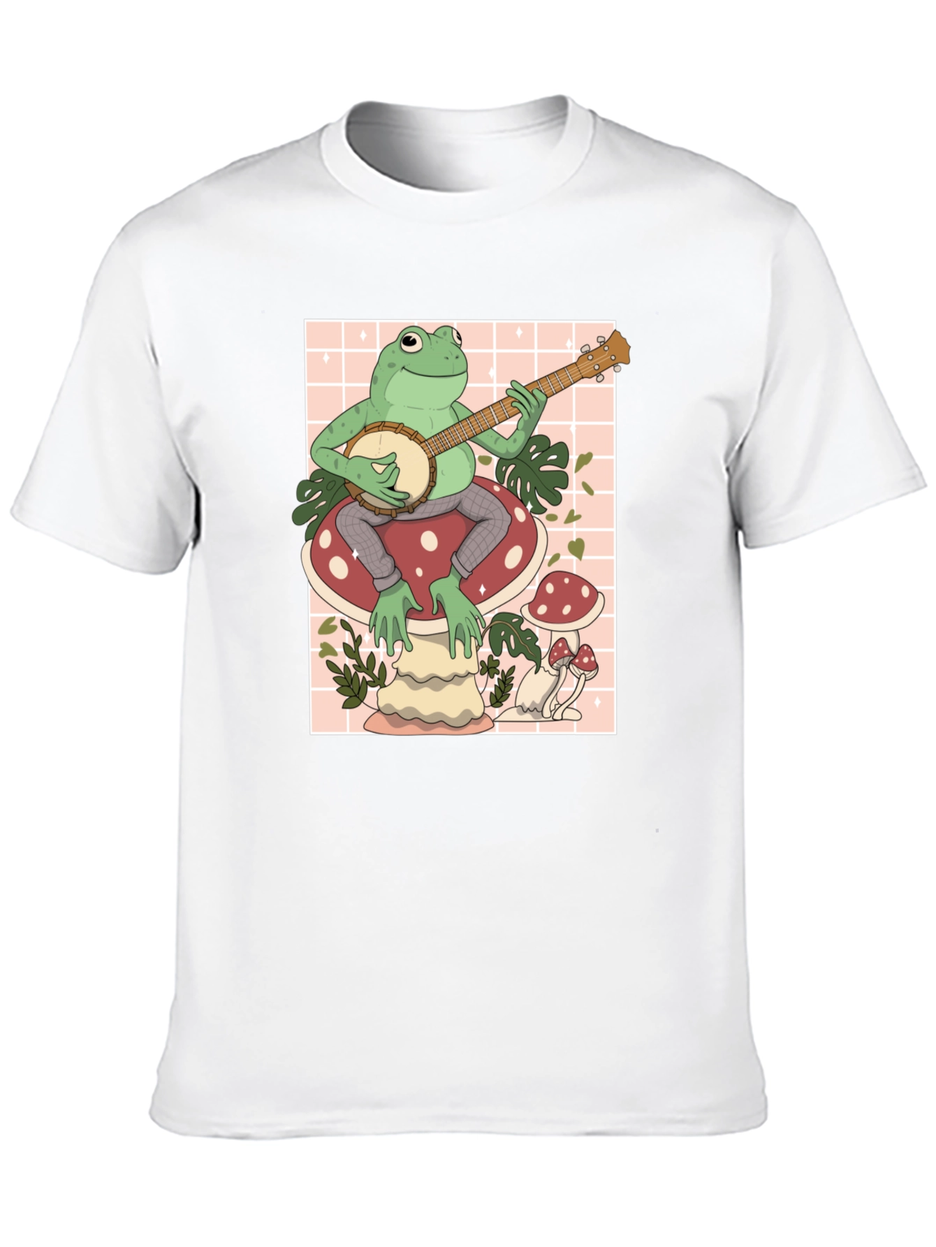 Frog on Mushroom Playing Banjo Graphic Tee