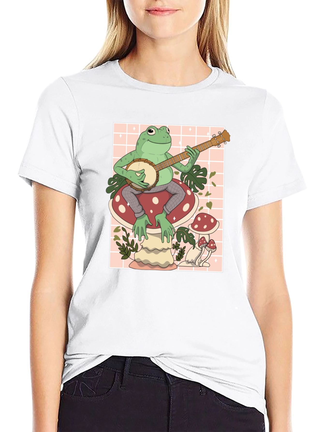 Frog on Mushroom Playing Banjo Graphic Tee