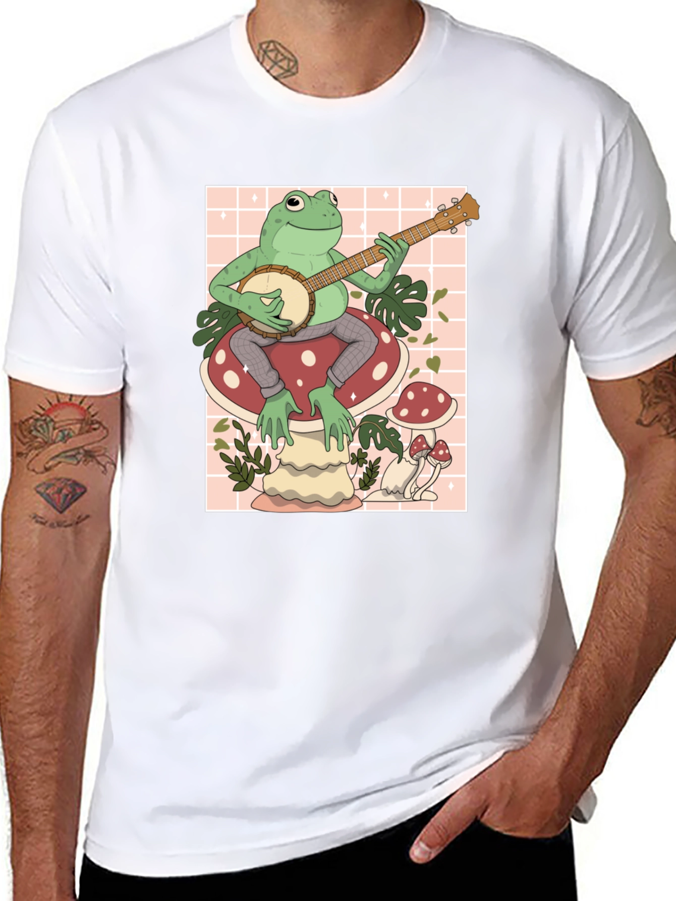 Frog on Mushroom Playing Banjo Graphic Tee